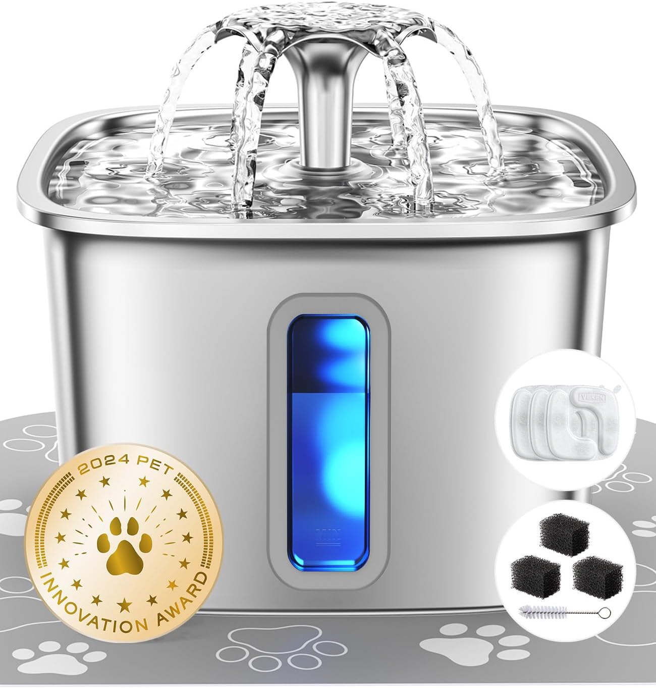 Veken Innovation Award Winner Stainless Steel Cat Water Fountain, 108oz