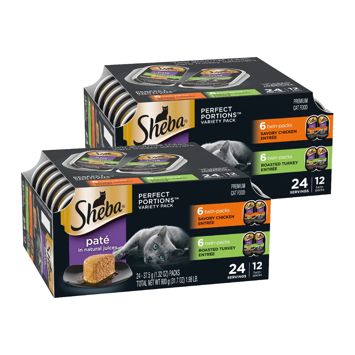 Sheba Perfect Portions Pate Wet Cat Food, Seafood Variety, 2.6 oz, 24 ct