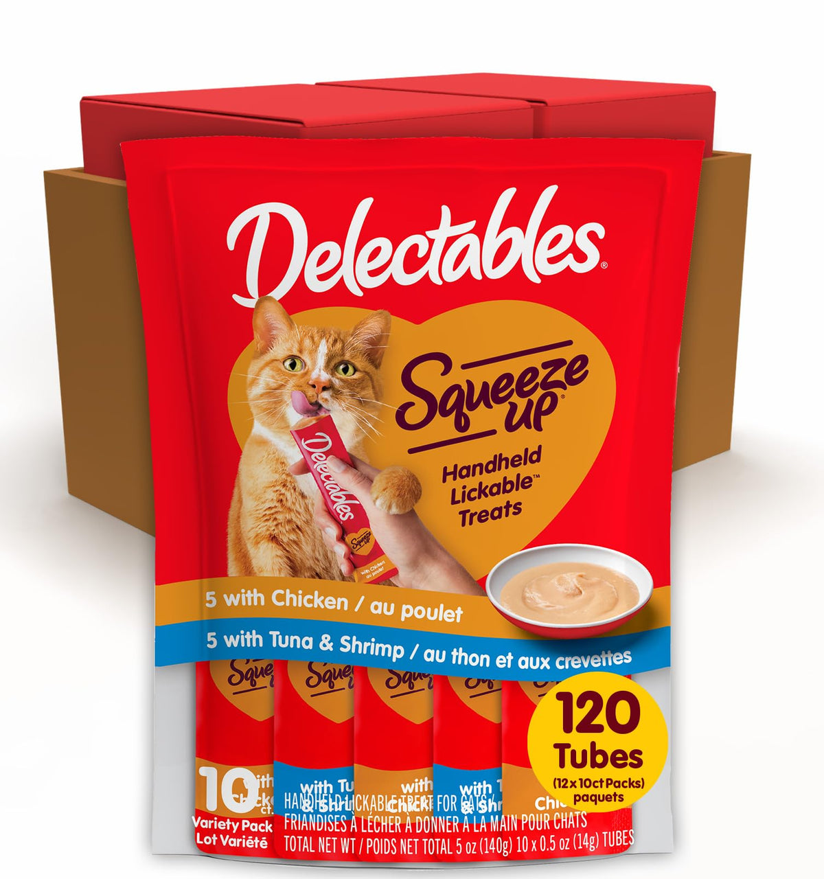 Delectables Squeeze Up Variety Pack, Creamy Squeezable Puree, Lickable Wet Cat Treats, Grain Free, No Added Fillers, No by-Products, No Added Preservatives, 0.5 Ounces Tube, 20 Tubes Total