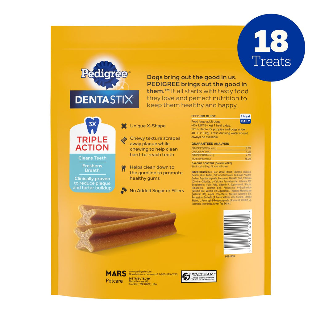 Pedigree Dentastix Large Breed Dental Dog Treats, Fresh, 36 Count