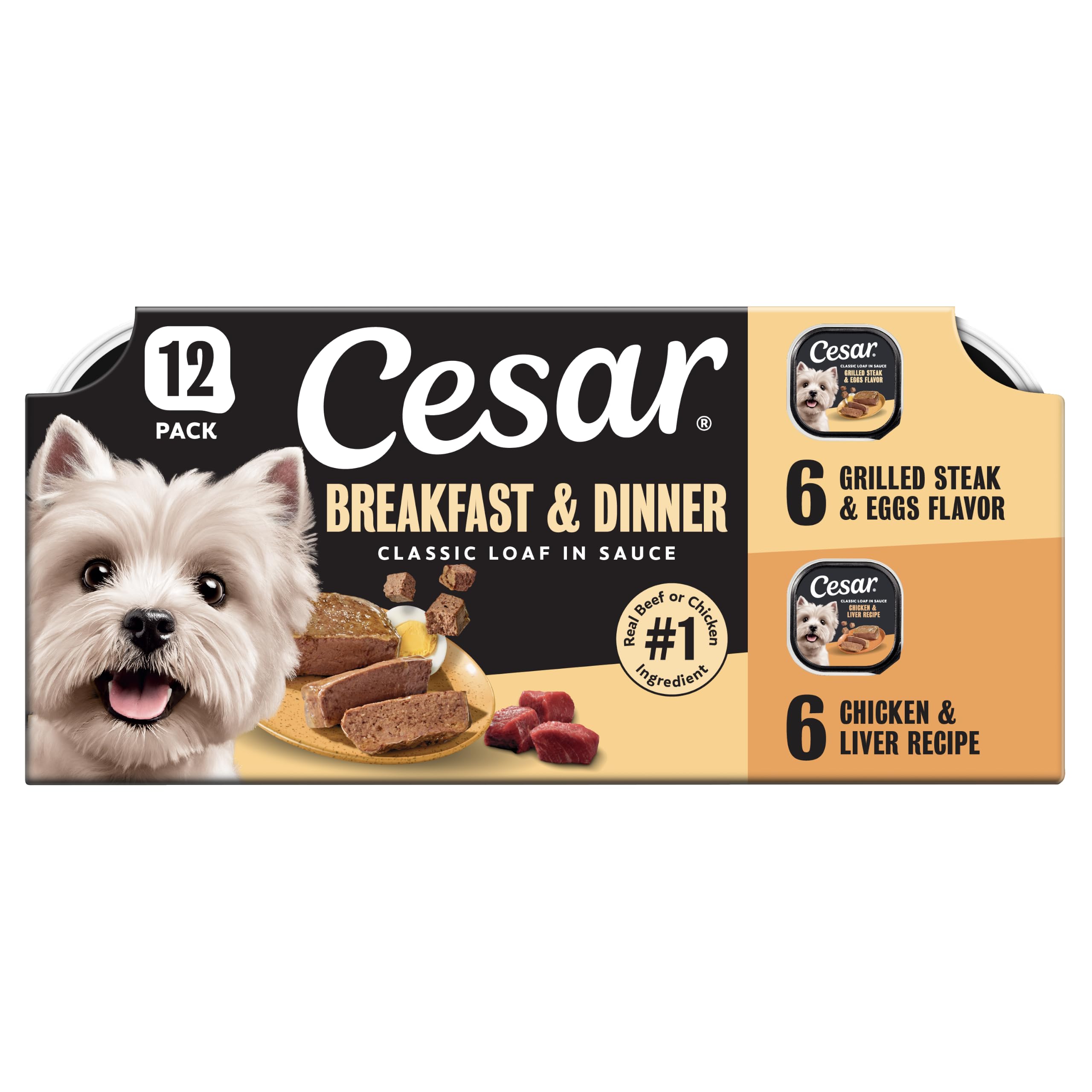 Cesar Classic Loaf in Sauce Wet Dog Food, Meaty Selects, 3.5 oz, 24 Count