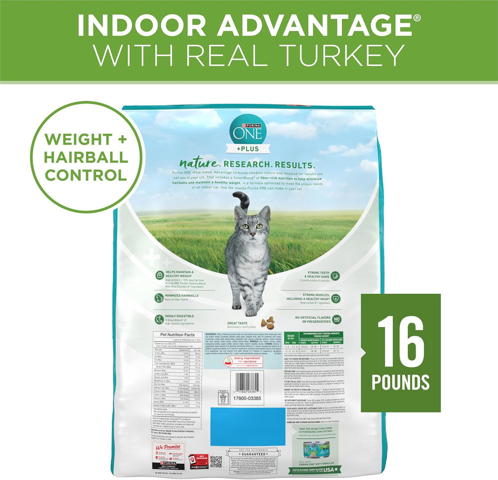 Purina ONE Indoor Advantage Weight Control Dry Cat Food, 16 lb Bag