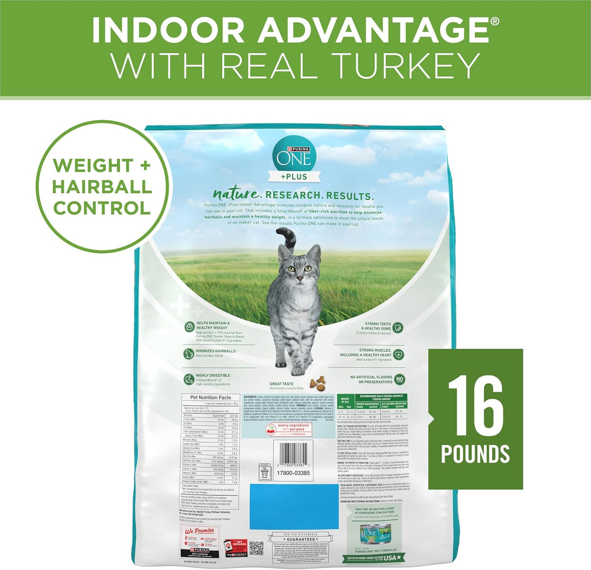Purina ONE Indoor Advantage Weight Control Dry Cat Food, 16 lb Bag
