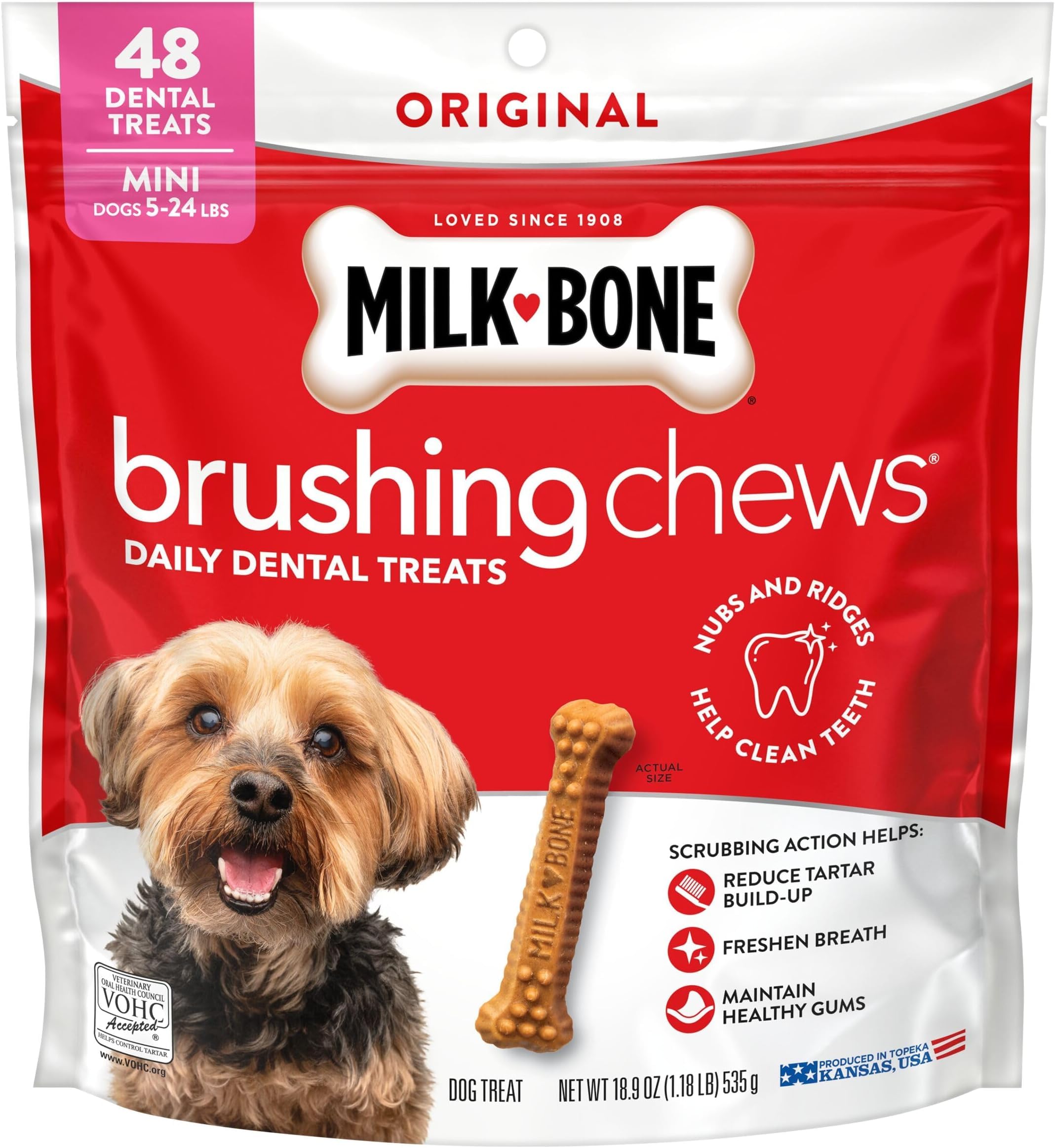 Milk-Bone Brushing Chews, Small/Medium, Original Flavor, 35 Dental Treats