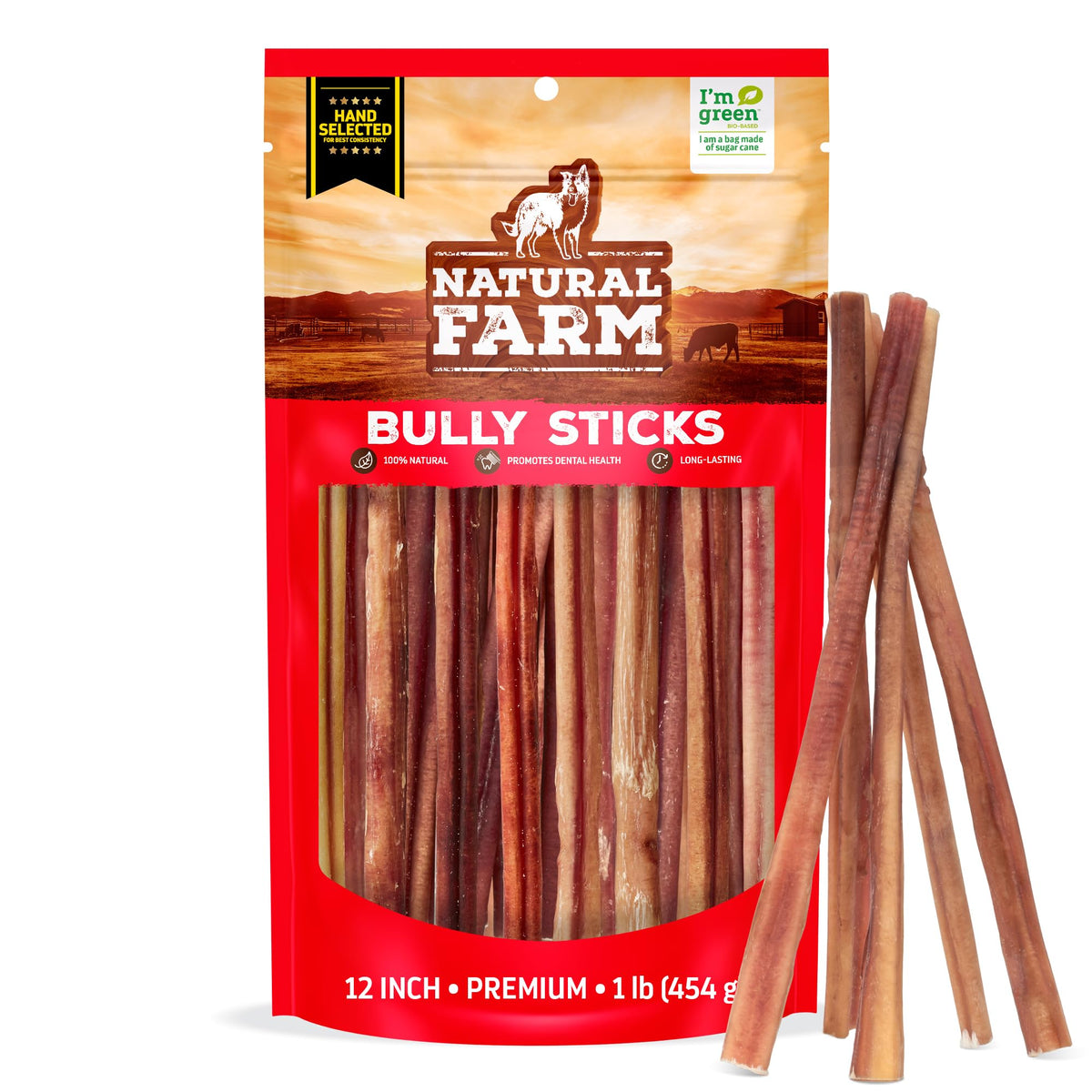 Natural Farm Odor-Free Bully Sticks (6 Inch, 25 count),1.3 lb. Bag, Fully Digestible 100% Beef Pizzle Chews,Grass-Fed, Non-GMO,Grain-Free, Natural Long-Lasting Chews for Small & Large Dogs. Pack of 25