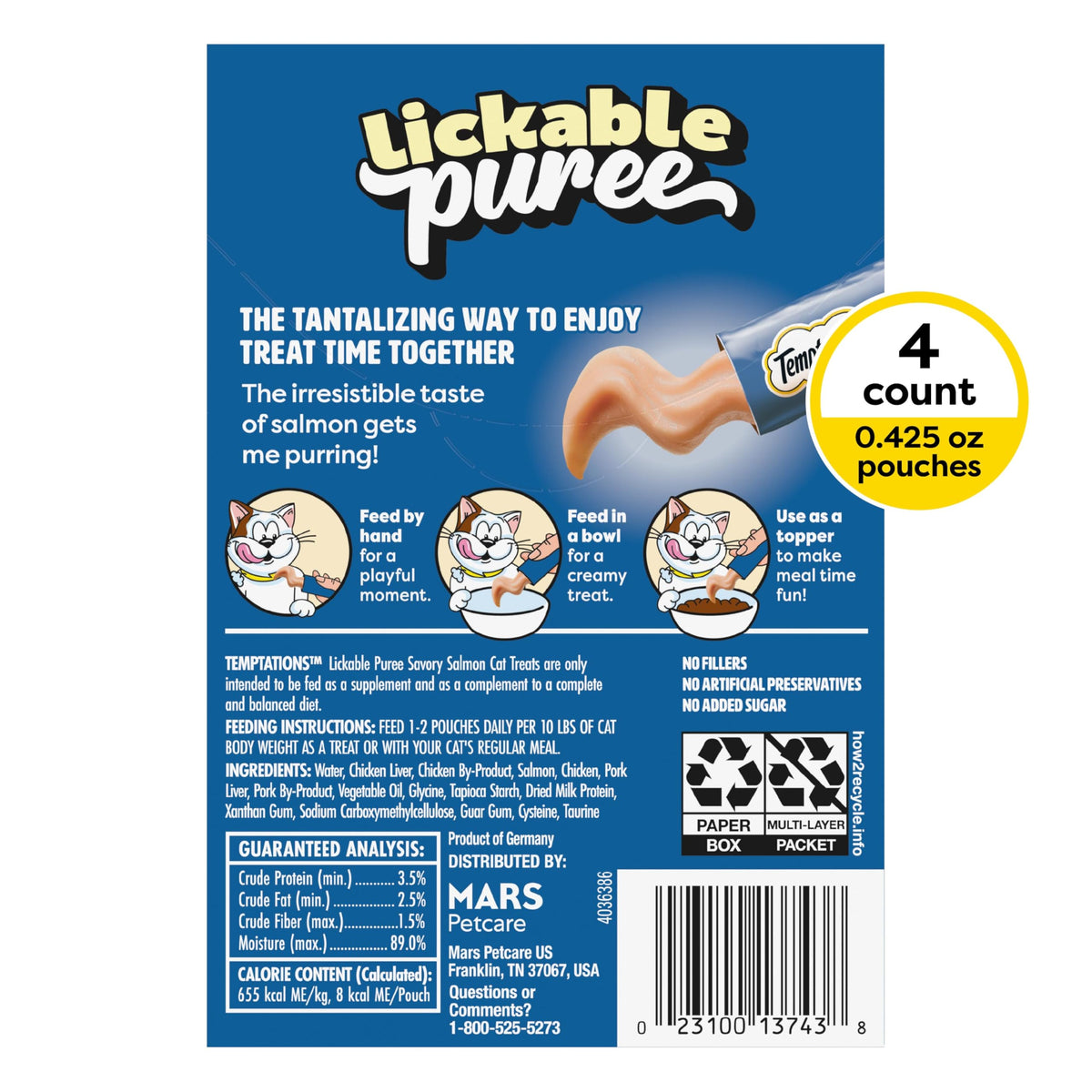 Temptations Creamy Puree Lickable Cat Treats, Beef Liver, 16 Count