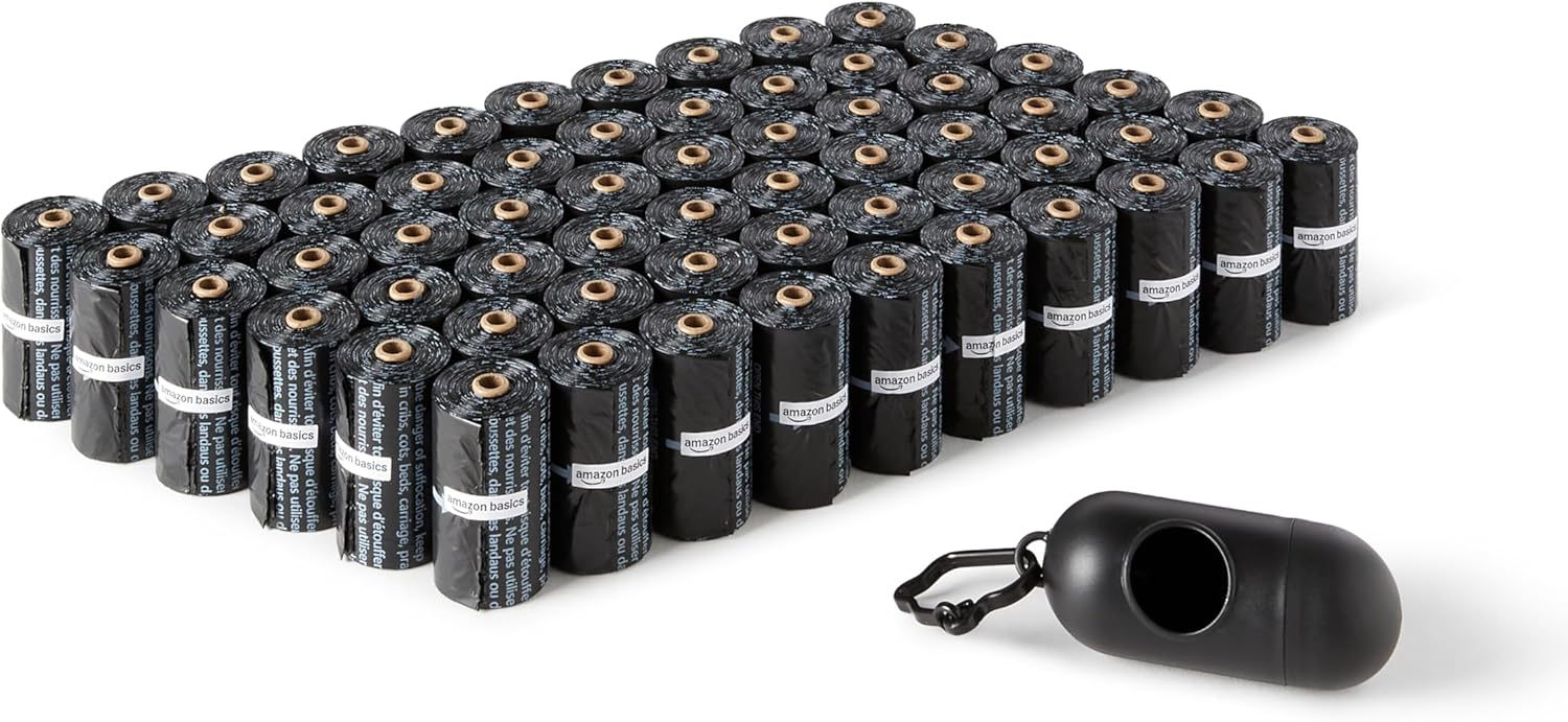 Amazon Basics Dog Poop Bags, 120 Count, Enhanced for Guaranteed Leakproof, Unscented, Green