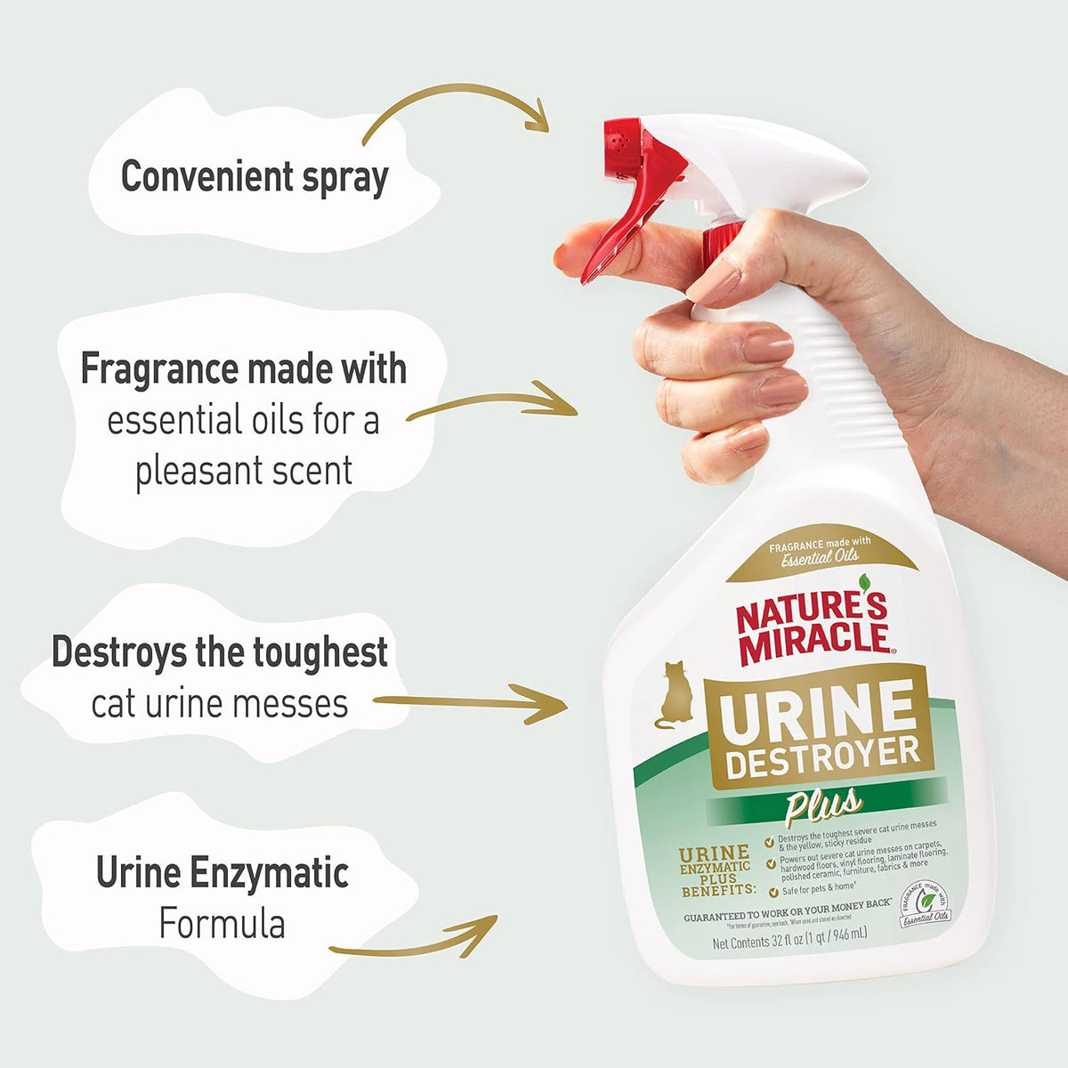 Nature's Miracle Cat Urine Destroyer Plus, Enzymatic Cleaner, 32 oz
