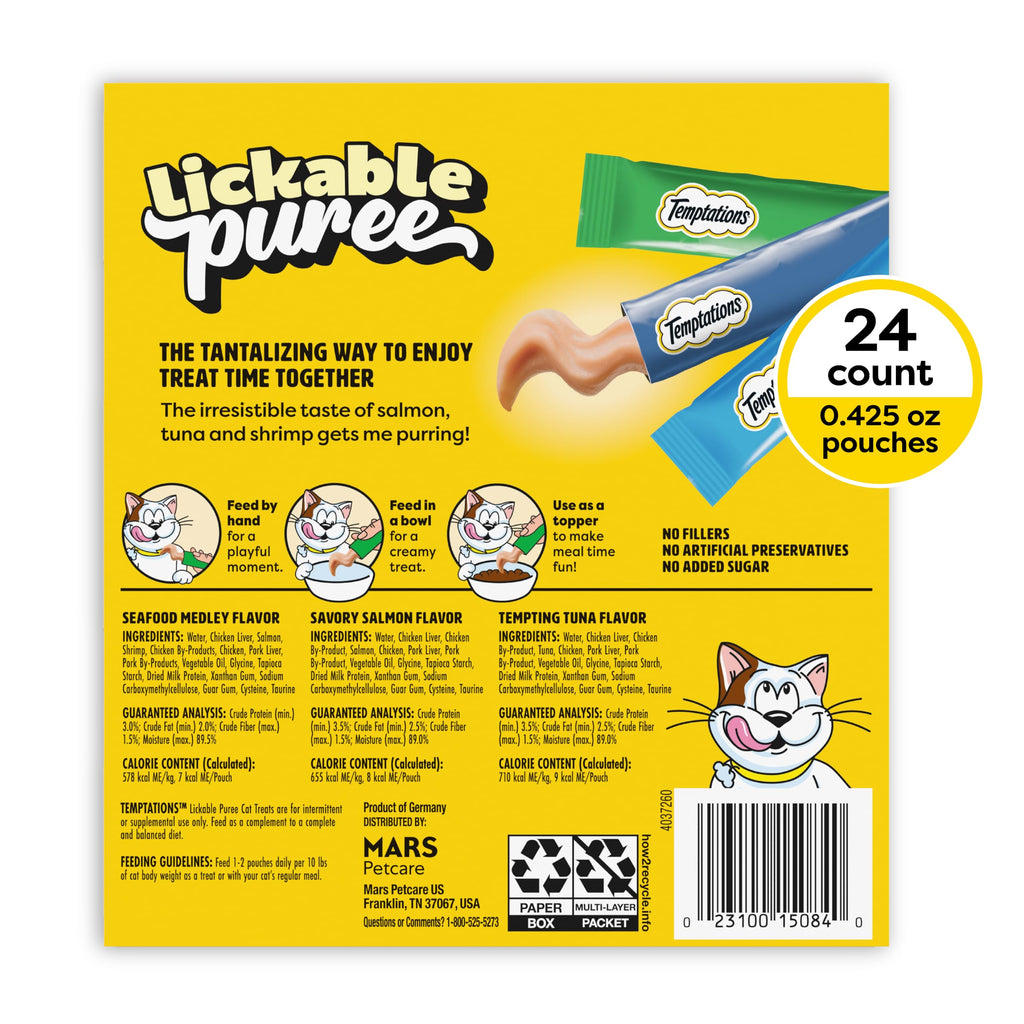 Temptations Creamy Puree Lickable Cat Treats, Beef Liver, 16 Count