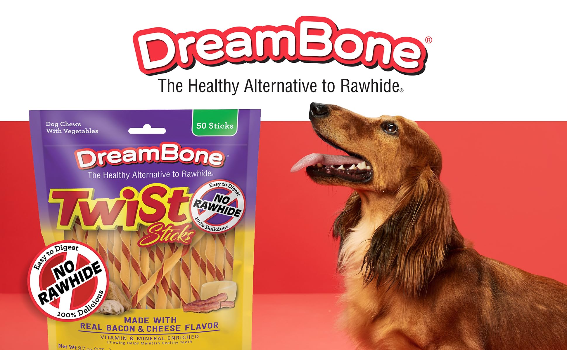 DreamBone Twist Sticks Rawhide-Free Dog Treats With Real Protein, 50 Count