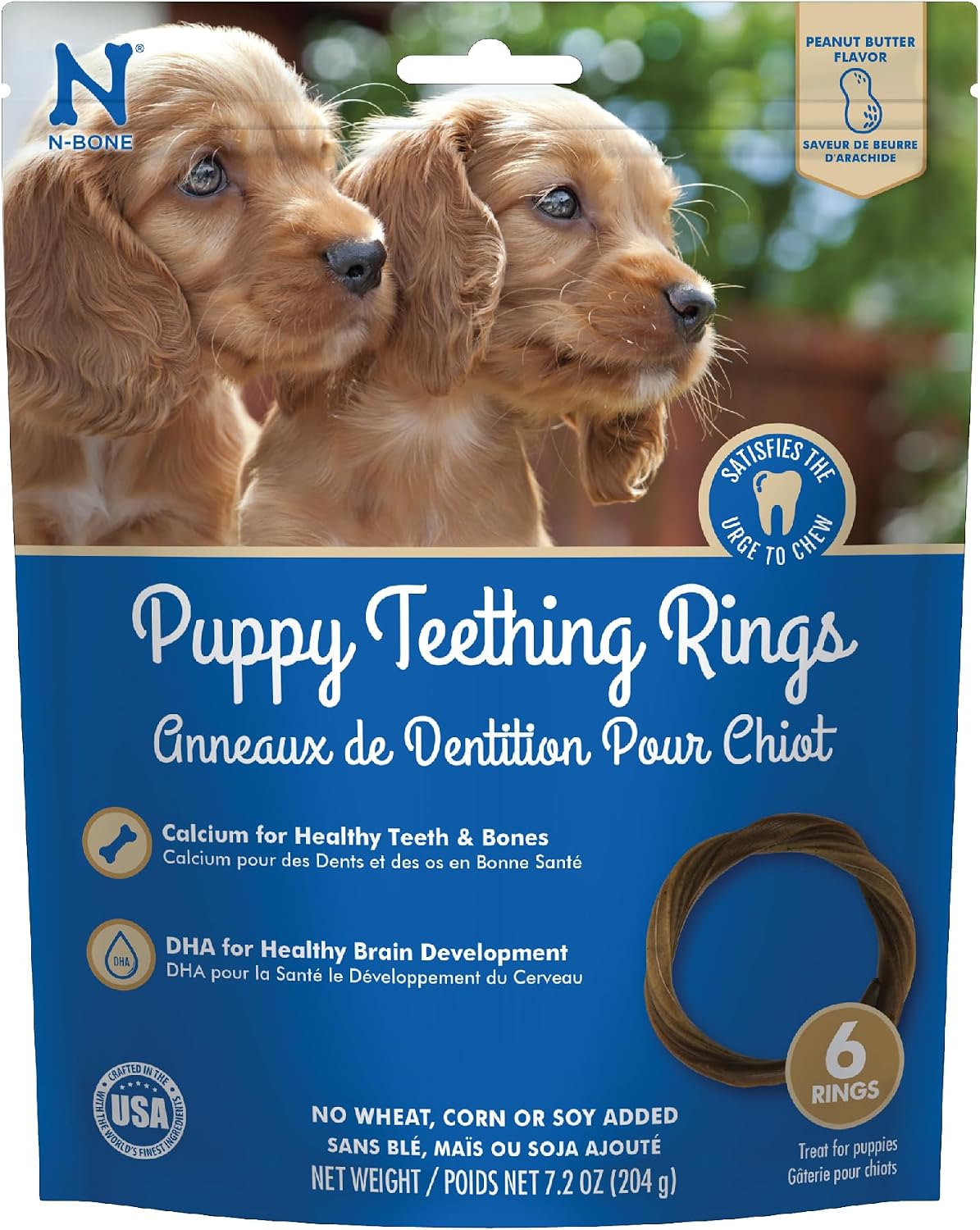 N-Bone Puppy Teething Rings, Chicken Flavor, Natural Puppy Teething Chews & Chew Treats, Helps Soothe Teething Gums, Calcium Enriched, 6 Rings
