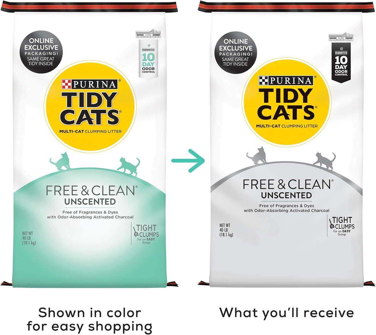 Purina Tidy Cats Free and Clean Unscented Clumping Cat Litter, 38 lb Box
