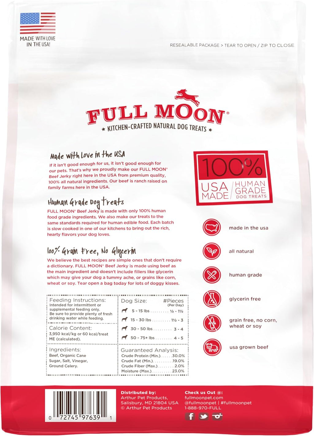 Full Moon Beef Jerky Healthy All Natural Dog Treats Human Grade Made in USA Grain Free 11 oz (Pack of 4)