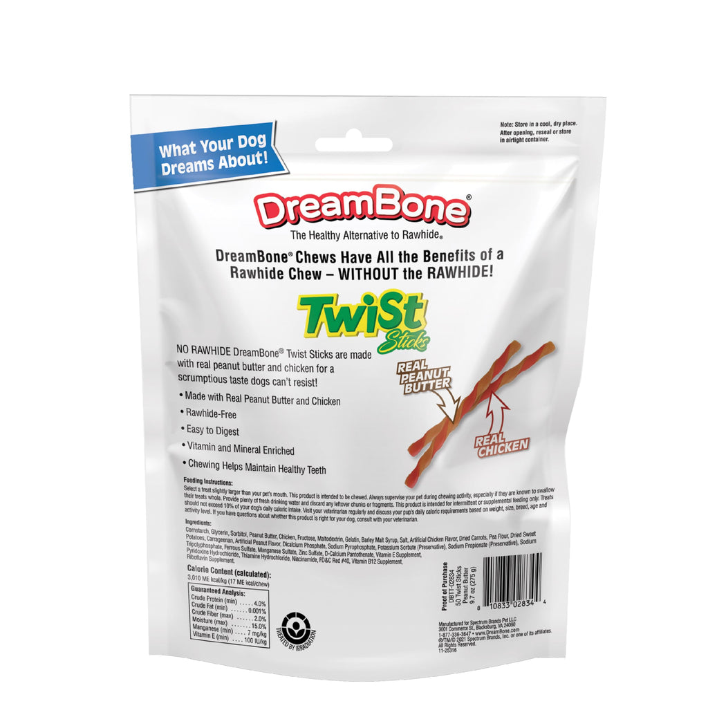 DreamBone Twist Sticks Rawhide-Free Dog Treats With Real Protein, 50 Count
