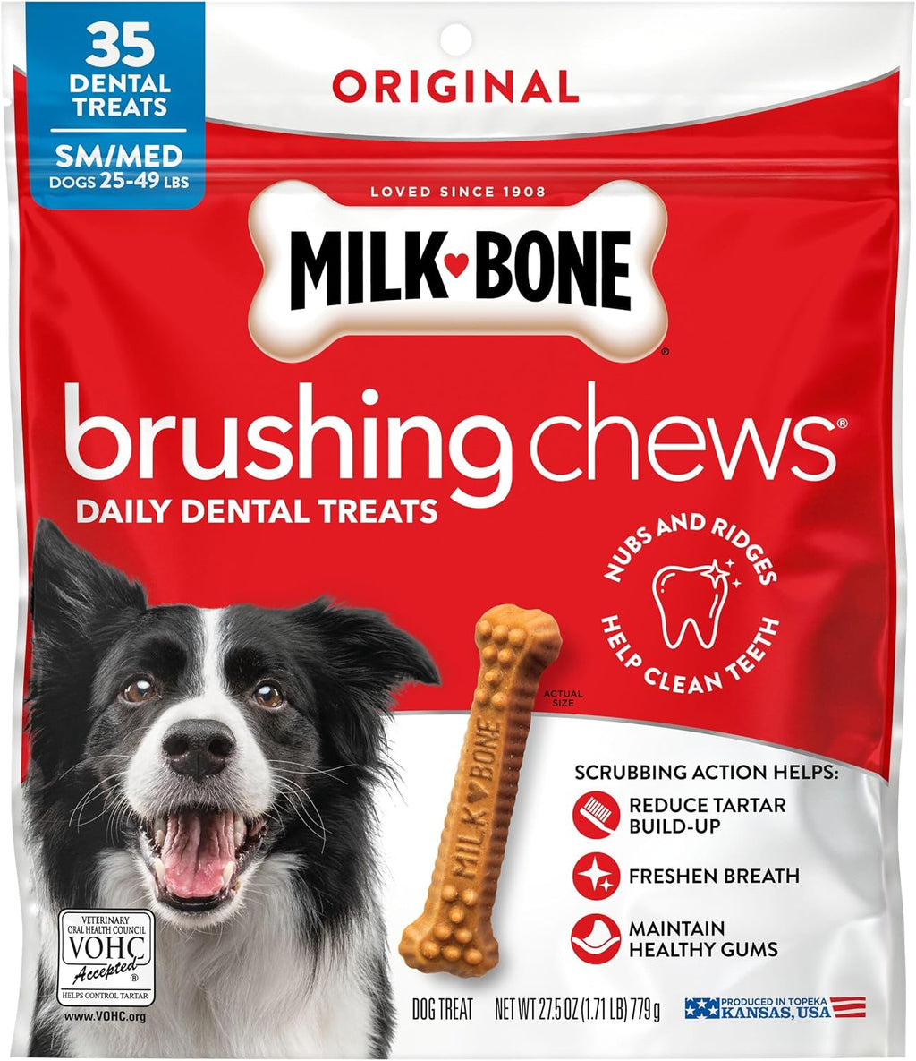 Milk-Bone Brushing Chews, Small/Medium, Original Flavor, 35 Dental Treats
