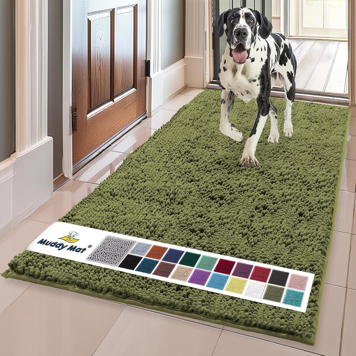 Muddy Mat® | Super Water Absorbent Door Mat Indoor, Microfiber Quick Dry Chenille Entryway Rug, Slip Resistant Front Door Mat, Indoor Mats for Entryway, Machine Washable Pet Rug, Grey 30"x19"