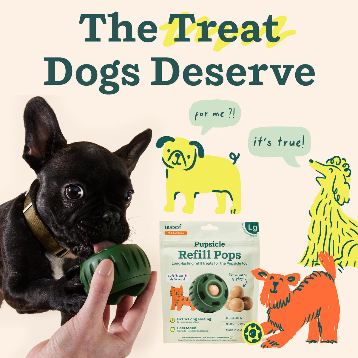 WOOF Pupsicle Peanut Butter & Beef Refill Pops Dog Treats, Large, 7 Count