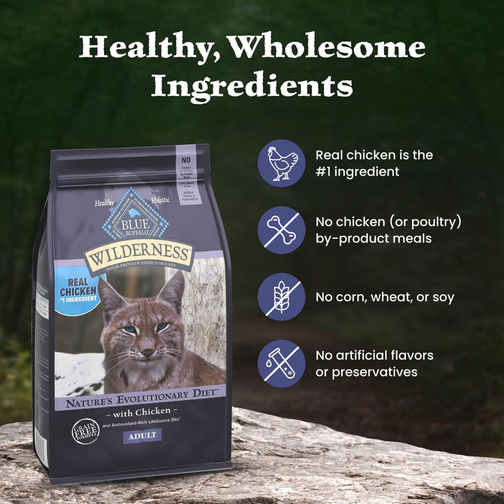 Blue Buffalo Wilderness Chicken Adult Dry Cat Food, Grain-Free, 12 lb