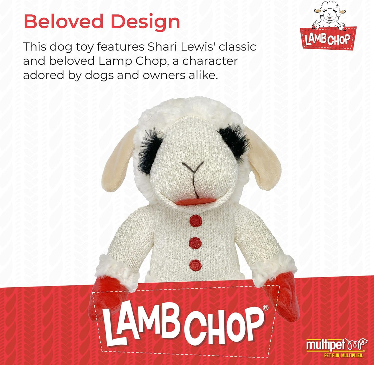 Multipet Lamb Chop Dog Plush Toy - Squeaky Toy for All Dogs - Extra Soft Plush - Stuffed Animal Dog Toy for Cuddling & Playing - Cute Pet Toy (6", Cream)