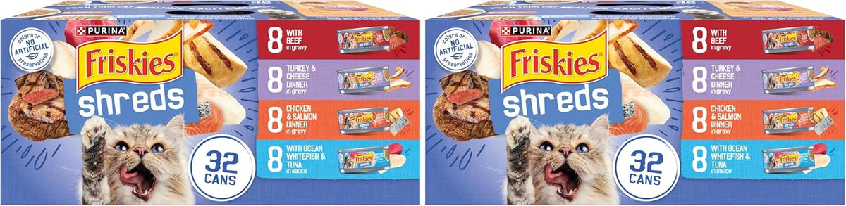 Purina Friskies Wet Cat Food Variety Pack, Shreds, 40 Pack 5.5 oz Cans