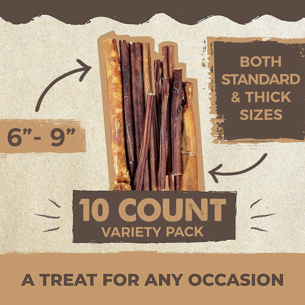 Mighty Paw 12" Bully Sticks for Dogs - Large, Medium and Small Breeds Chew