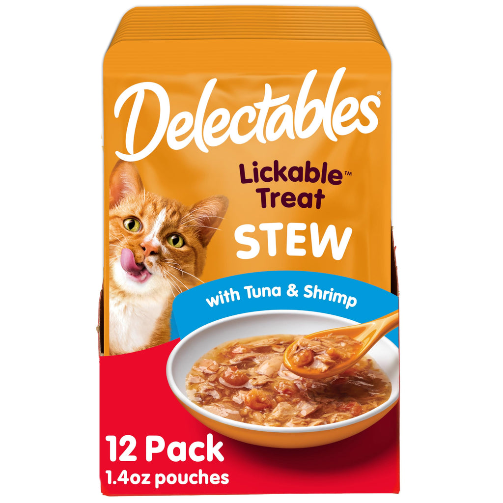 Delectables Lickable Treat Stew Wet Cat Treat Variety Pack, Food Topper, Hydrating, Grain-Free, No Fillers, No By-Products, No Added Preservatives, 1.4oz Pouch, 12ct