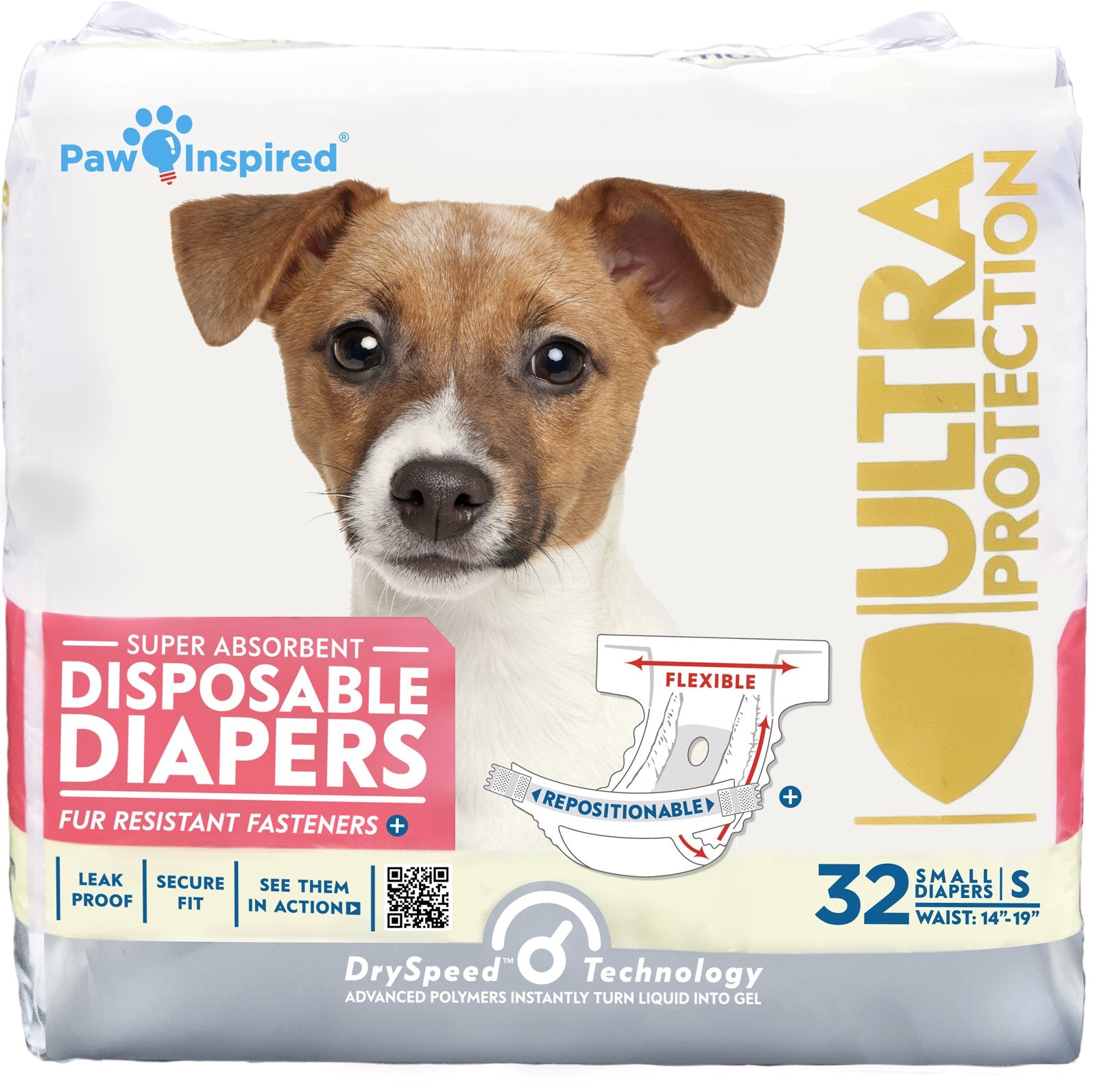 Paw Inspired 32ct Disposable Dog Diapers | Female Dog Diapers Ultra Protection | Diapers for Dogs in Heat, Excitable Urination, or Incontinence (Medium)