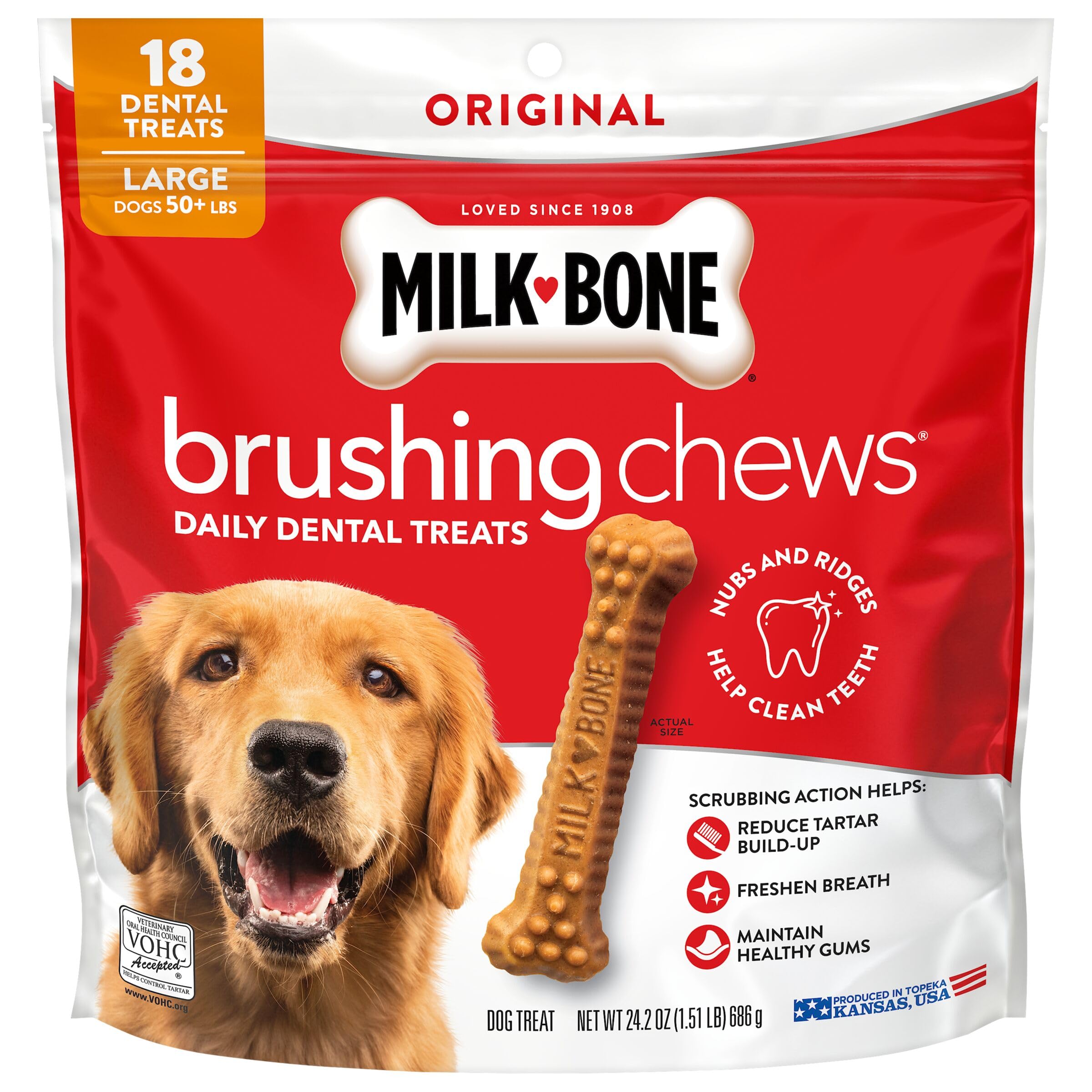 Milk-Bone Brushing Chews, Small/Medium, Original Flavor, 35 Dental Treats