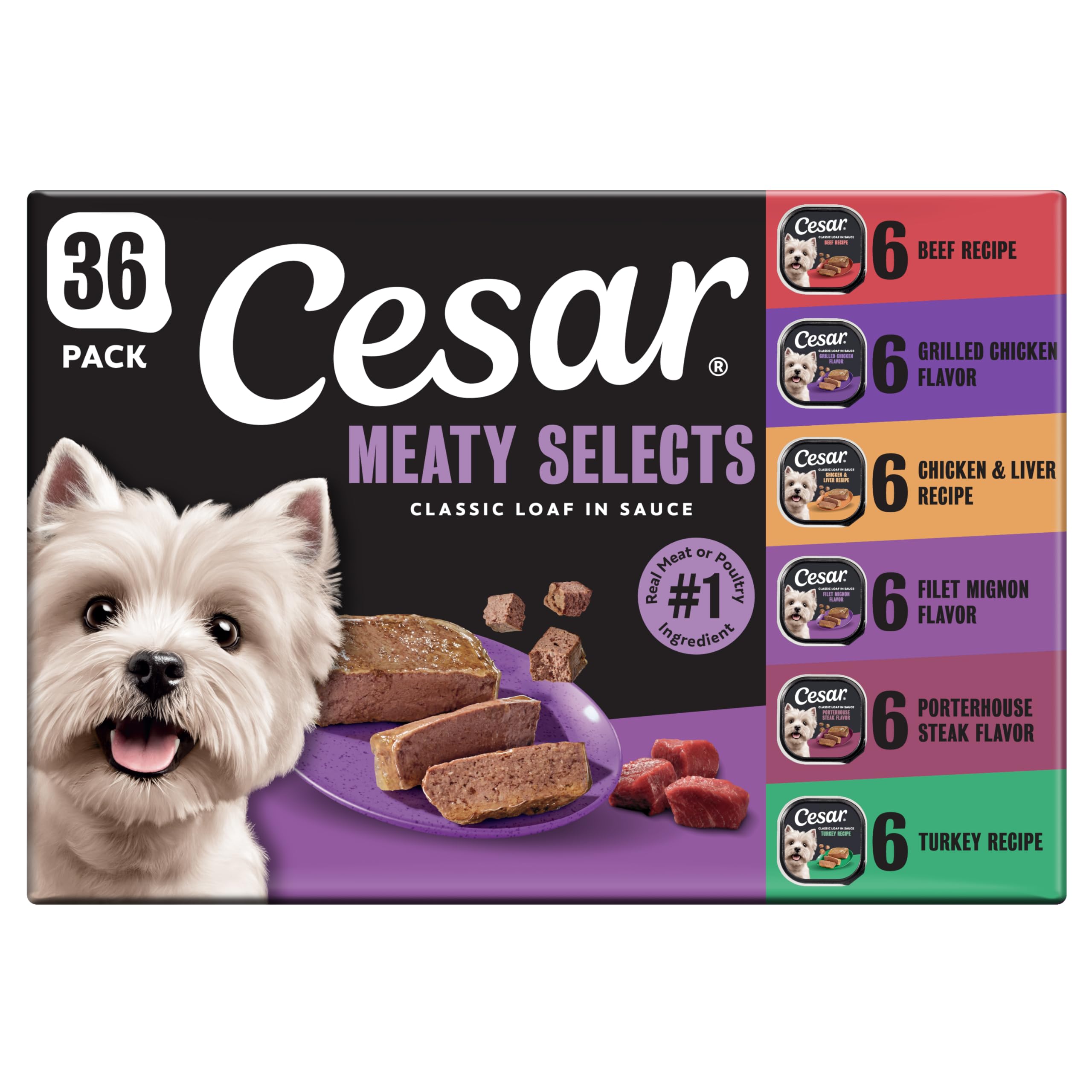 Cesar Classic Loaf in Sauce Wet Dog Food, Meaty Selects, 3.5 oz, 24 Count