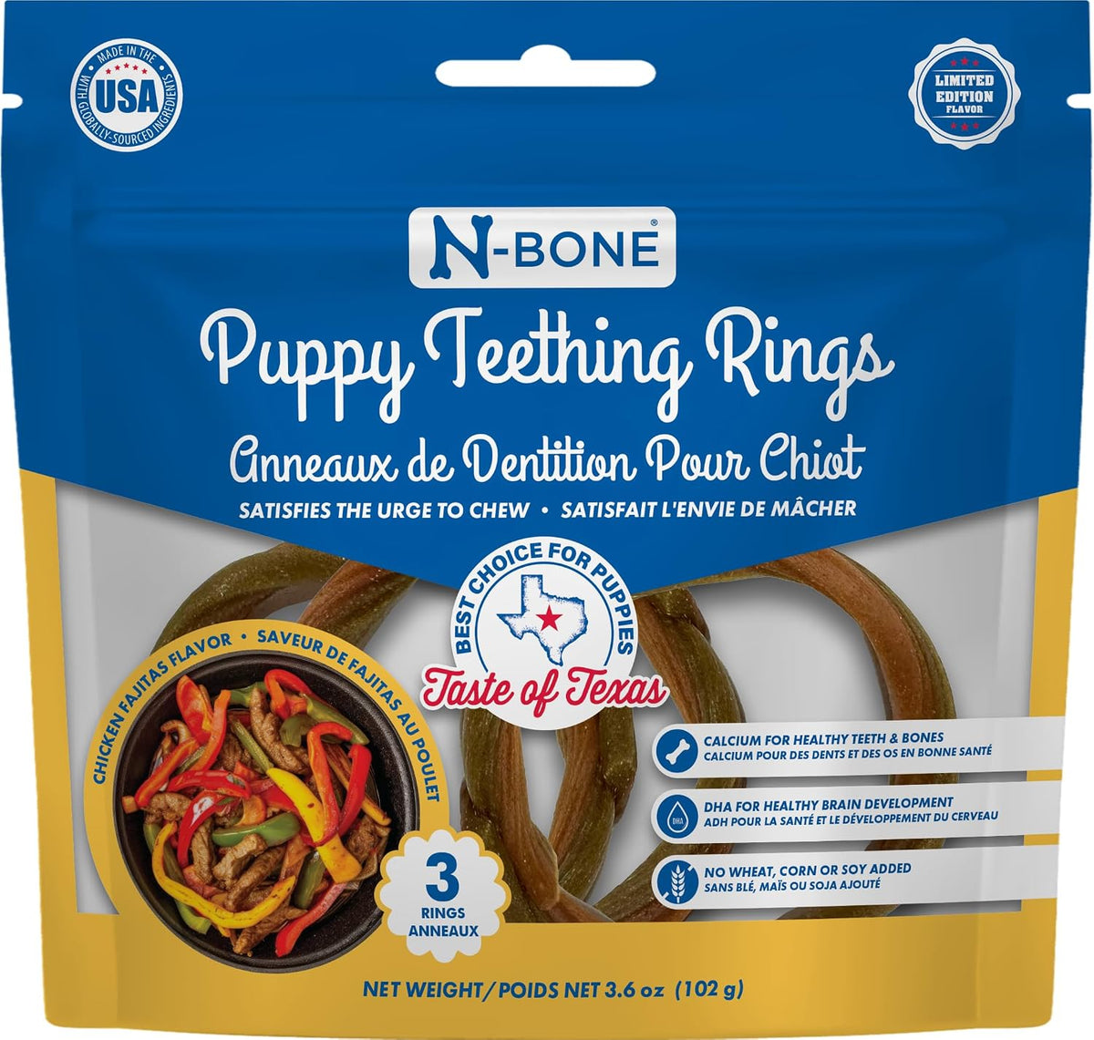 N-Bone Puppy Teething Rings, Chicken Flavor, Natural Puppy Teething Chews & Chew Treats, Helps Soothe Teething Gums, Calcium Enriched, 6 Rings