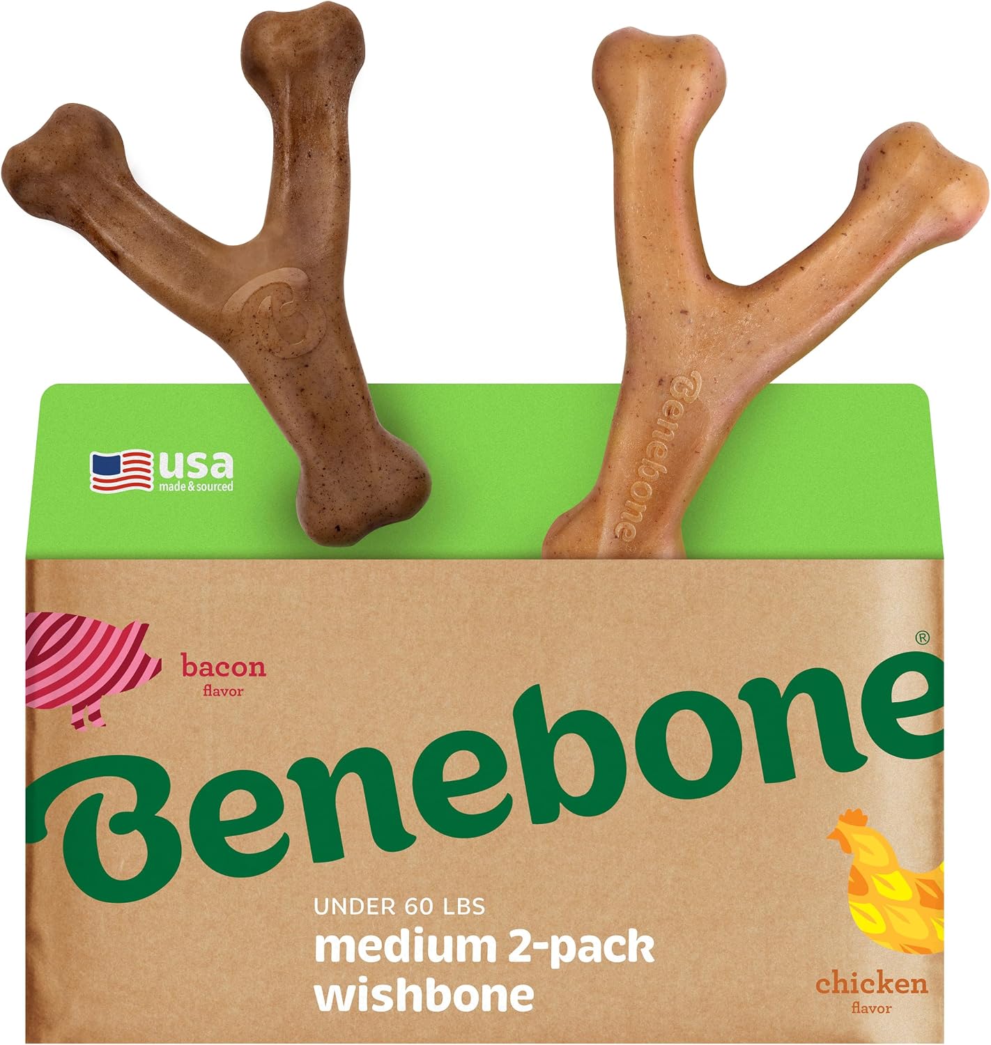 Benebone Wishbone Durable Dog Chew Toy for Aggressive Chewers, Real Bacon, Made in USA, Medium