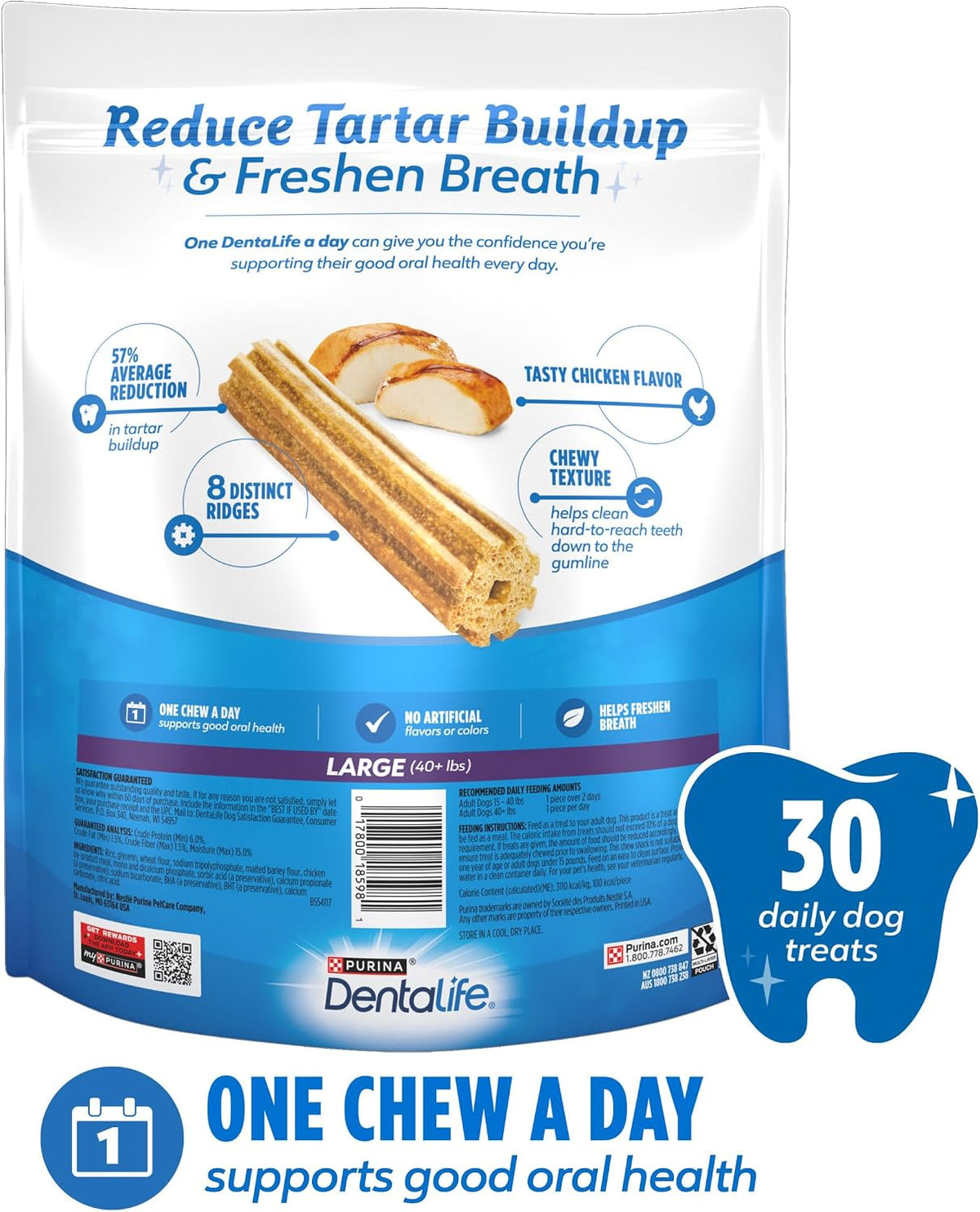 Dentalife Purina Daily Oral Care Dental Dog Treats for Large Dogs, 30 ct