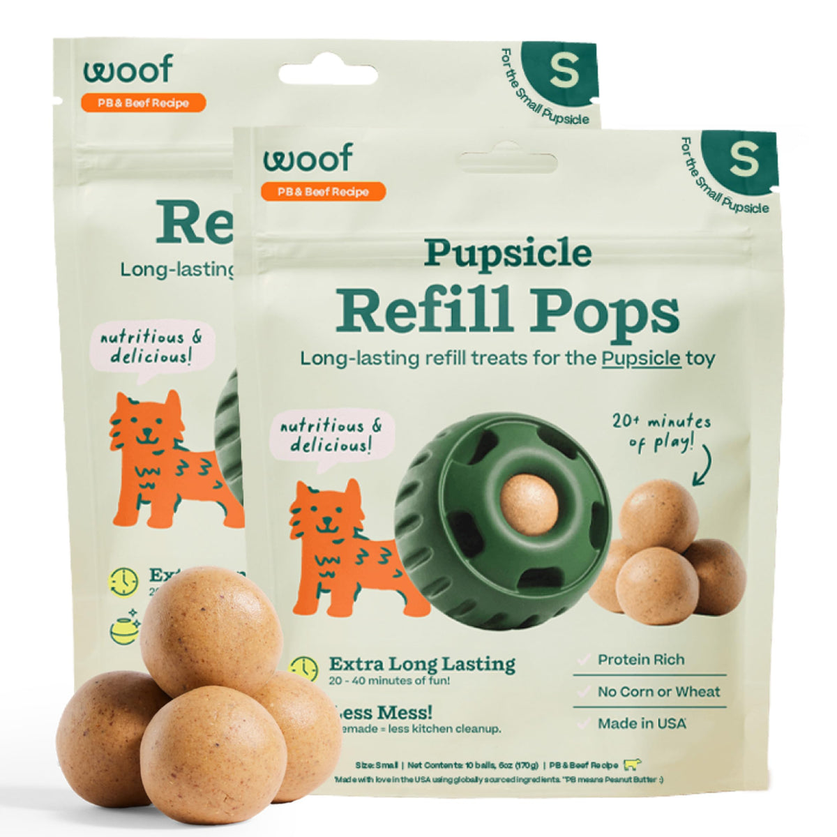 WOOF Pupsicle Peanut Butter & Beef Refill Pops Dog Treats, Large, 7 Count