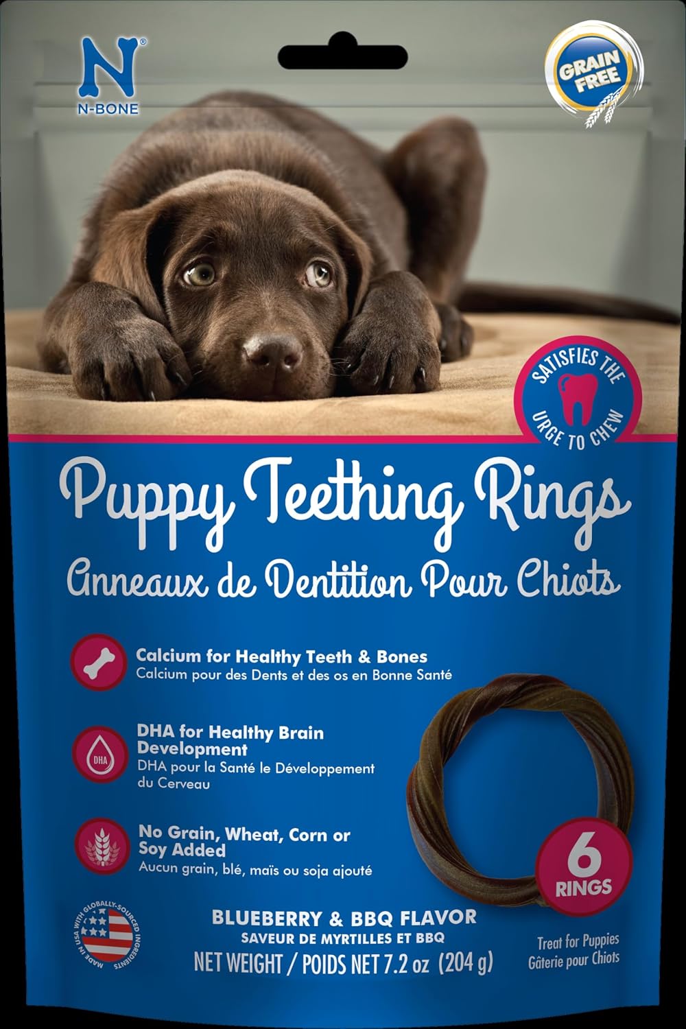 N-Bone Puppy Teething Rings, Chicken Flavor, Natural Puppy Teething Chews & Chew Treats, Helps Soothe Teething Gums, Calcium Enriched, 6 Rings