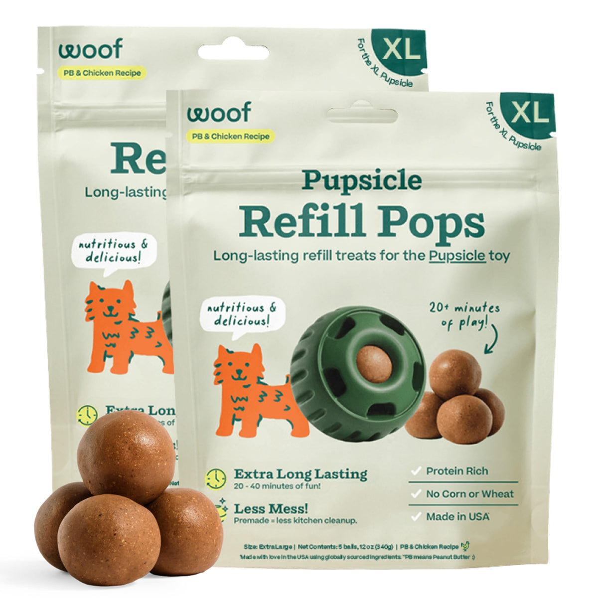 WOOF Pupsicle Peanut Butter & Beef Refill Pops Dog Treats, Large, 7 Count