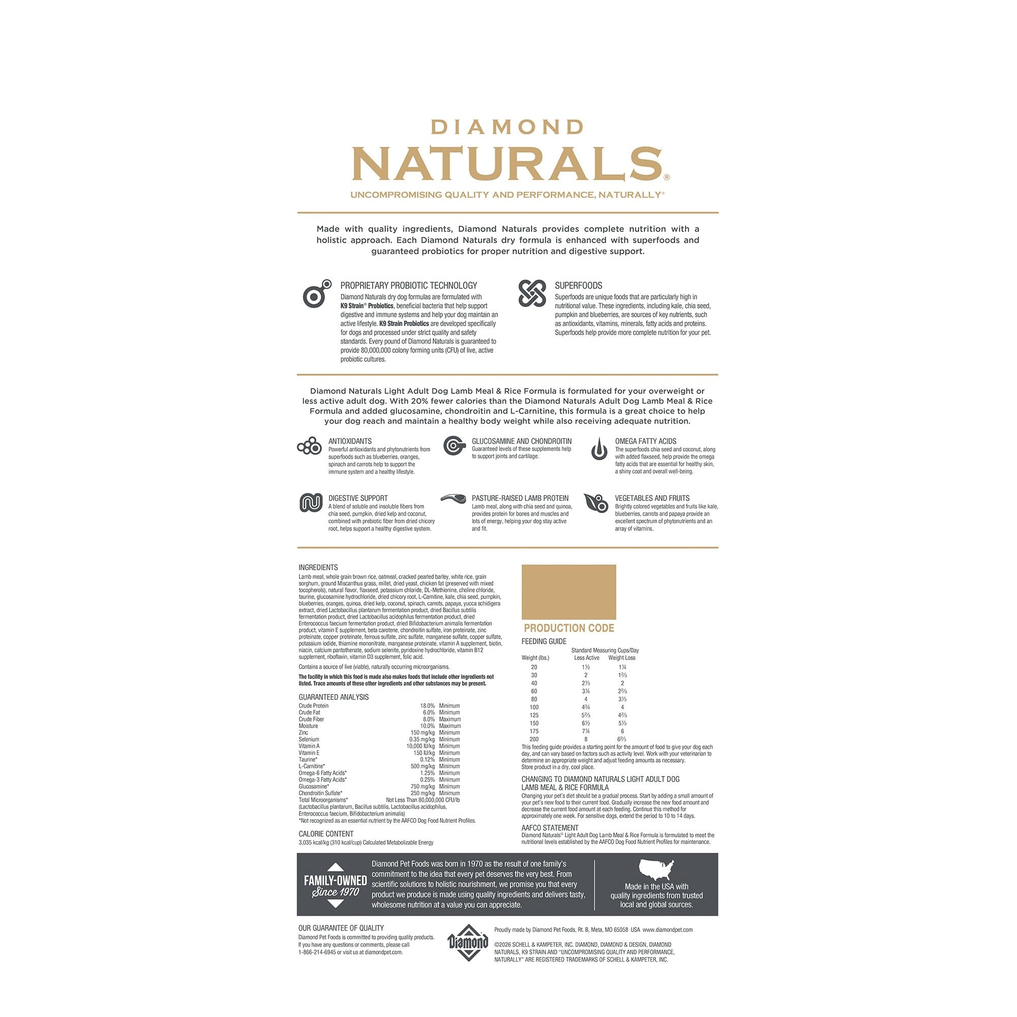 DIAMOND NATURALS Adult Dry Dog Food, Lamb Meal & Rice, 6lb