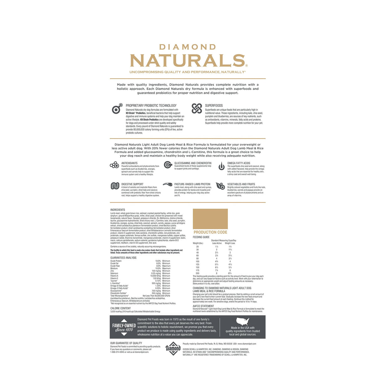 DIAMOND NATURALS Adult Dry Dog Food, Lamb Meal & Rice, 6lb