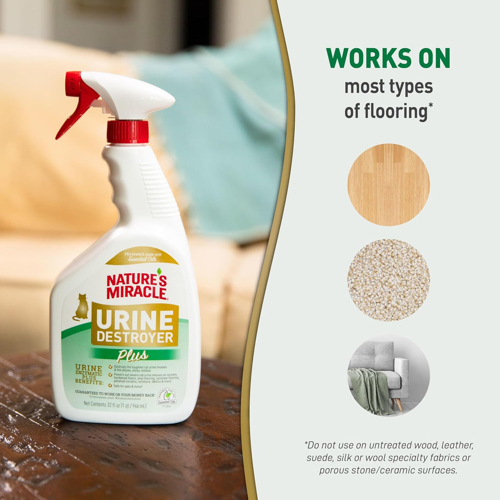 Nature's Miracle Cat Urine Destroyer Plus, Enzymatic Cleaner, 32 oz