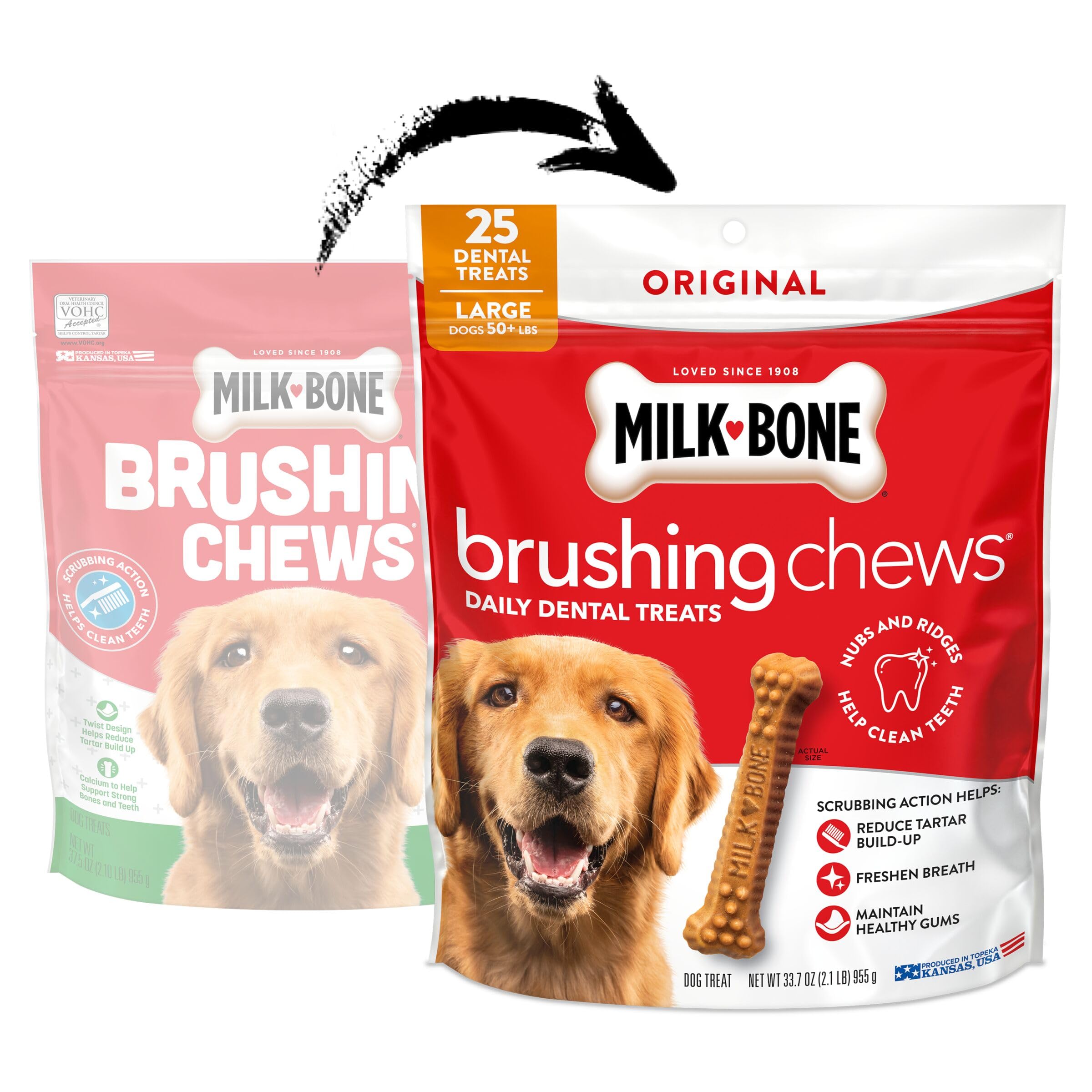 Milk-Bone Brushing Chews, Small/Medium, Original Flavor, 35 Dental Treats