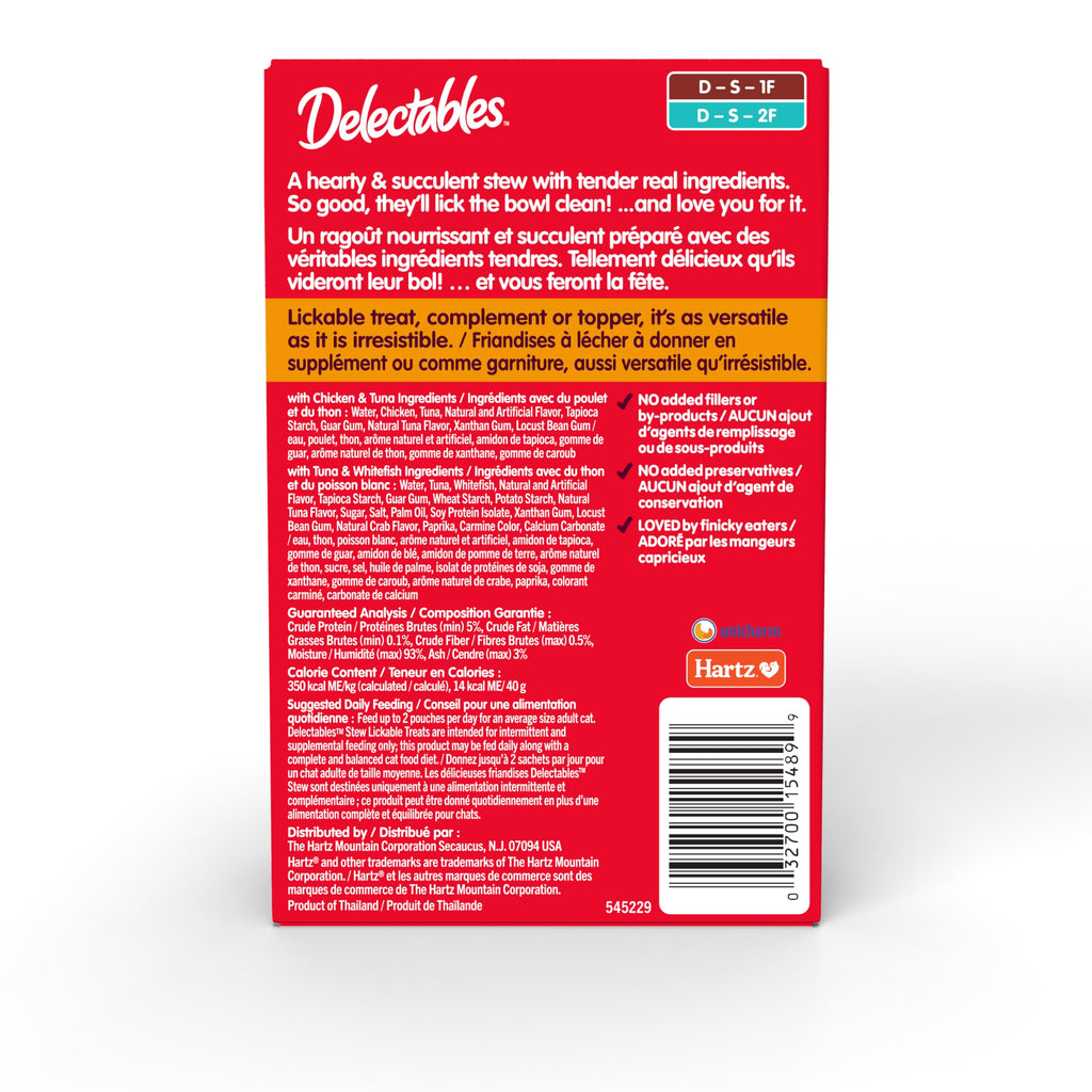 Delectables Lickable Treat Stew Wet Cat Treat Variety Pack, Food Topper, Hydrating, Grain-Free, No Fillers, No By-Products, No Added Preservatives, 1.4oz Pouch, 12ct