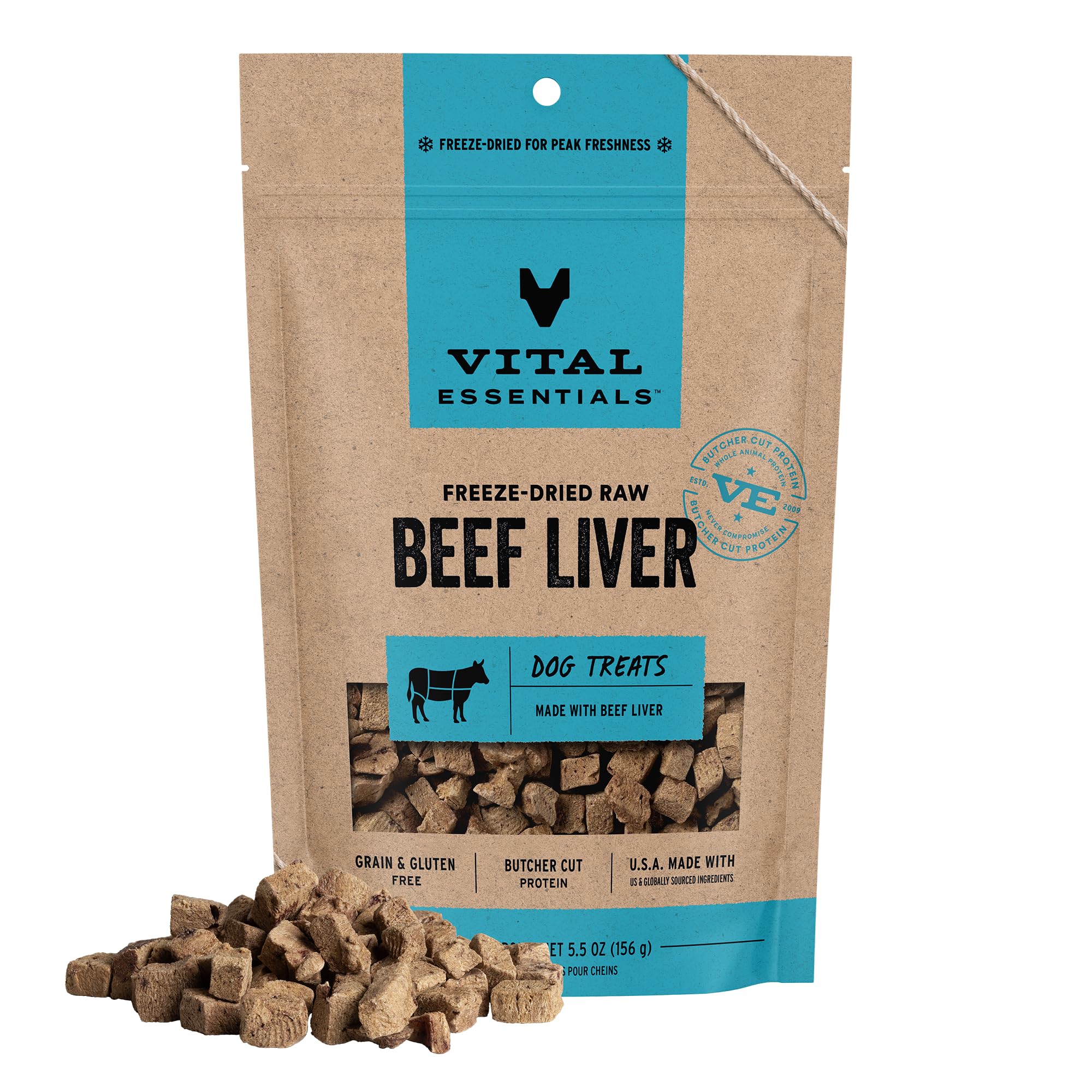 Vital Essentials Freeze Dried Dog Treats, Beef Liver, 2.1 oz Bag