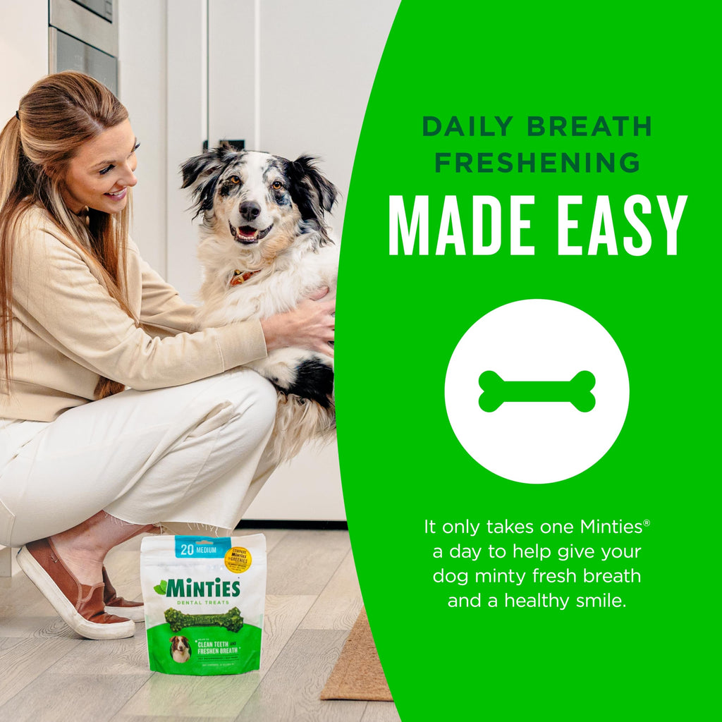 Minties Dental Chews for Dogs, 36 Count, Vet-Recommended Mint-Flavored Dog Treats for Large Breeds Over 50 lbs, Dental Bones Clean Teeth, Fight Bad Breath, Removes Plaque and Tartar