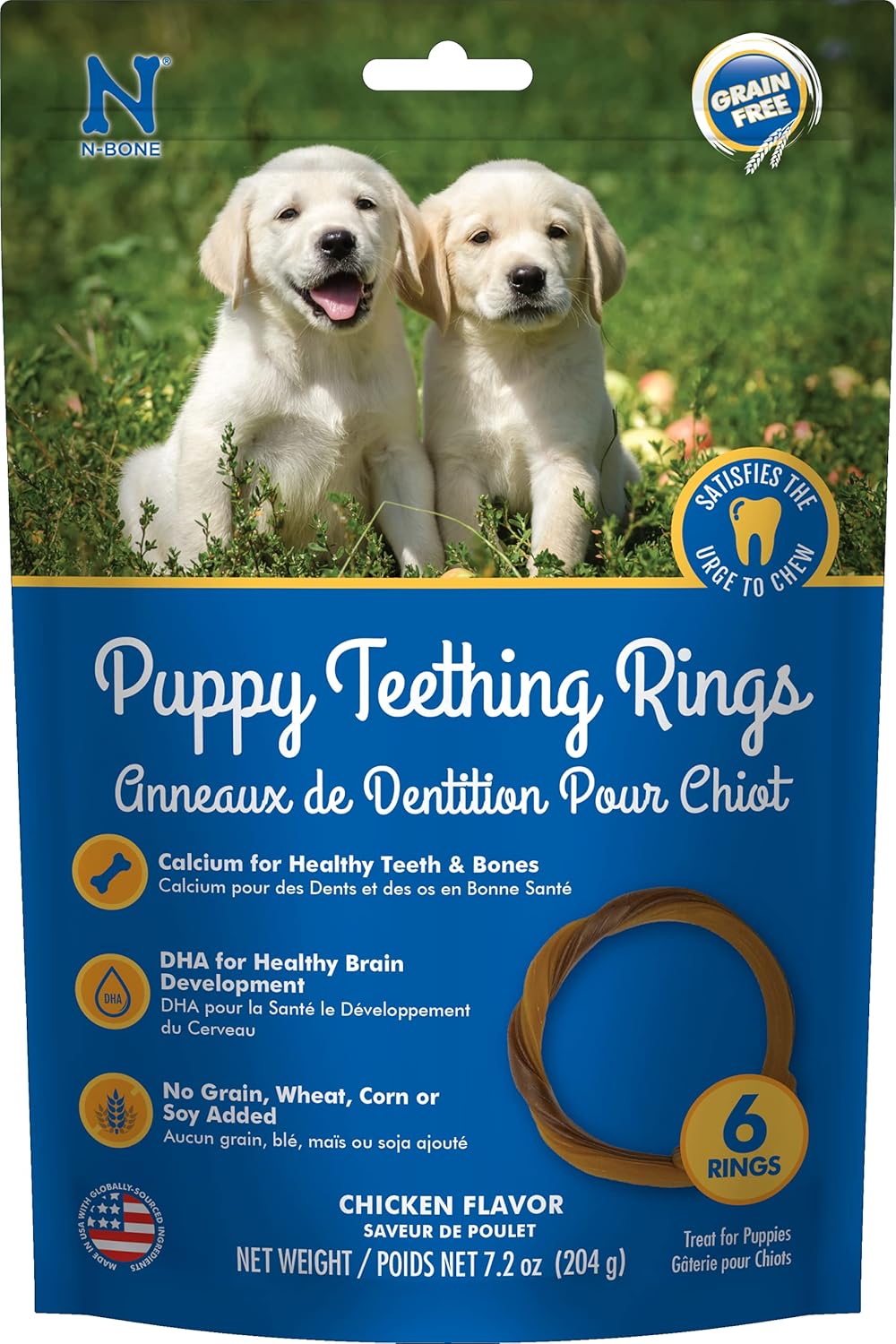 N-Bone Puppy Teething Rings, Chicken Flavor, Natural Puppy Teething Chews & Chew Treats, Helps Soothe Teething Gums, Calcium Enriched, 6 Rings