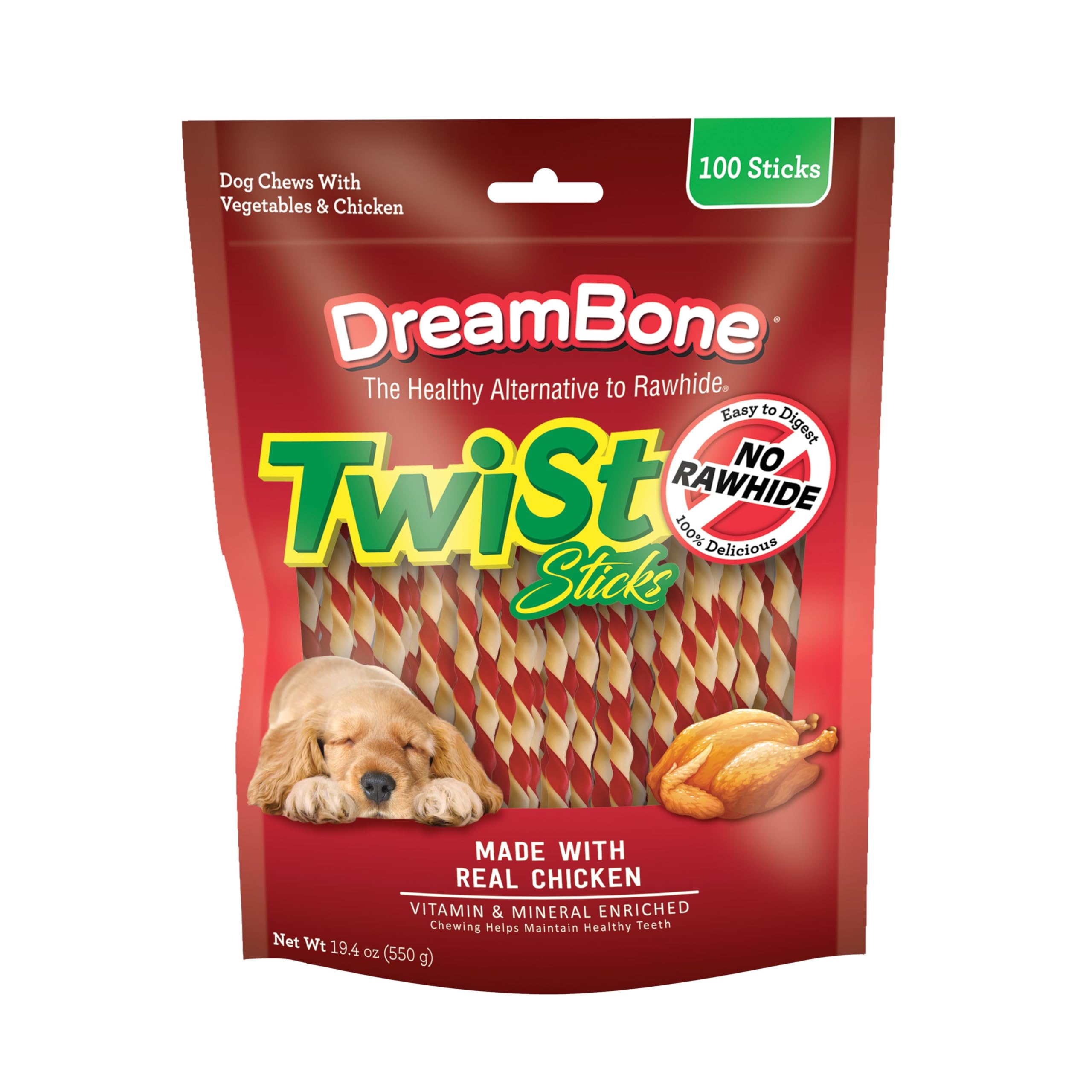 DreamBone Twist Sticks Rawhide-Free Dog Treats With Real Protein, 50 Count