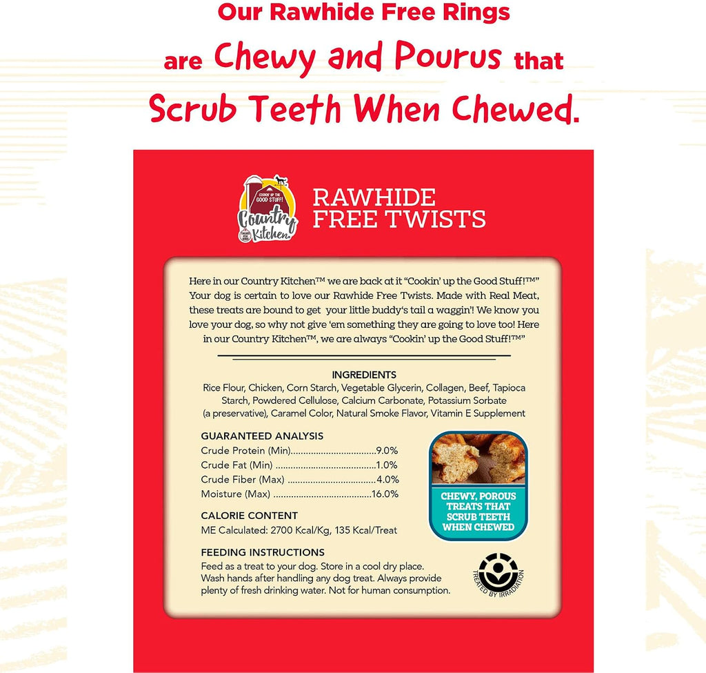 Country Kitchen Rawhide Free, Beef Twists Dog Chews, 9 Count (Pack of 12)