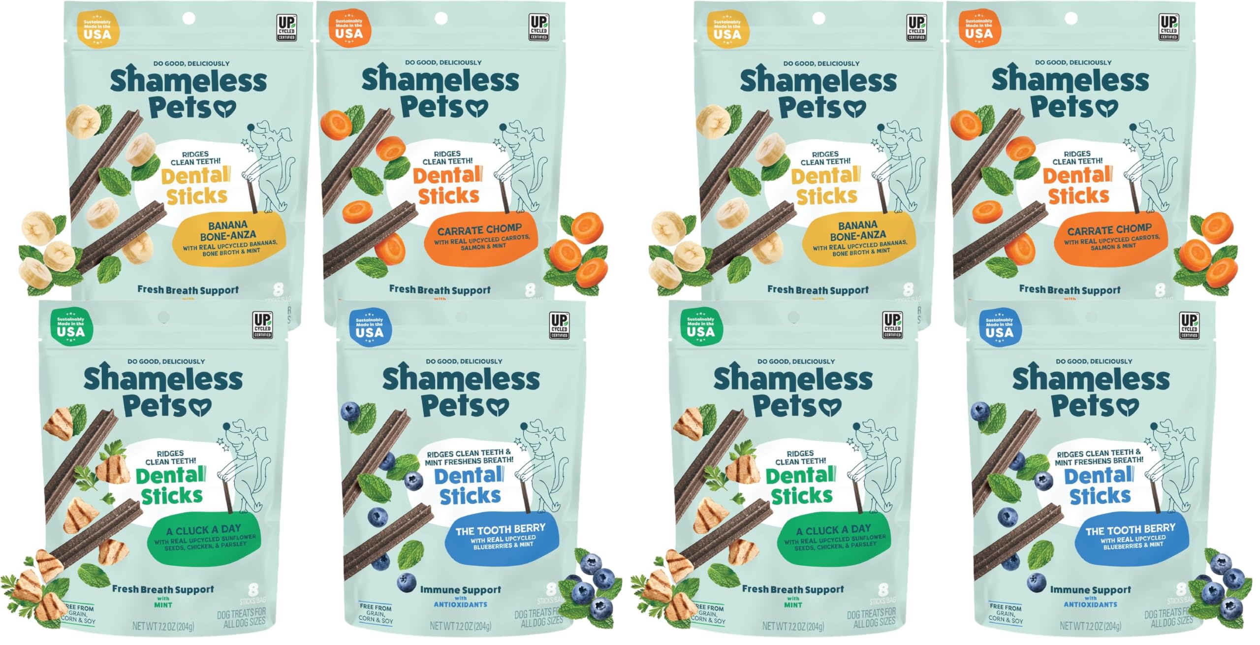 Shameless Pets Blueberry & Mint Dental Chews for Dogs, 8 Chews
