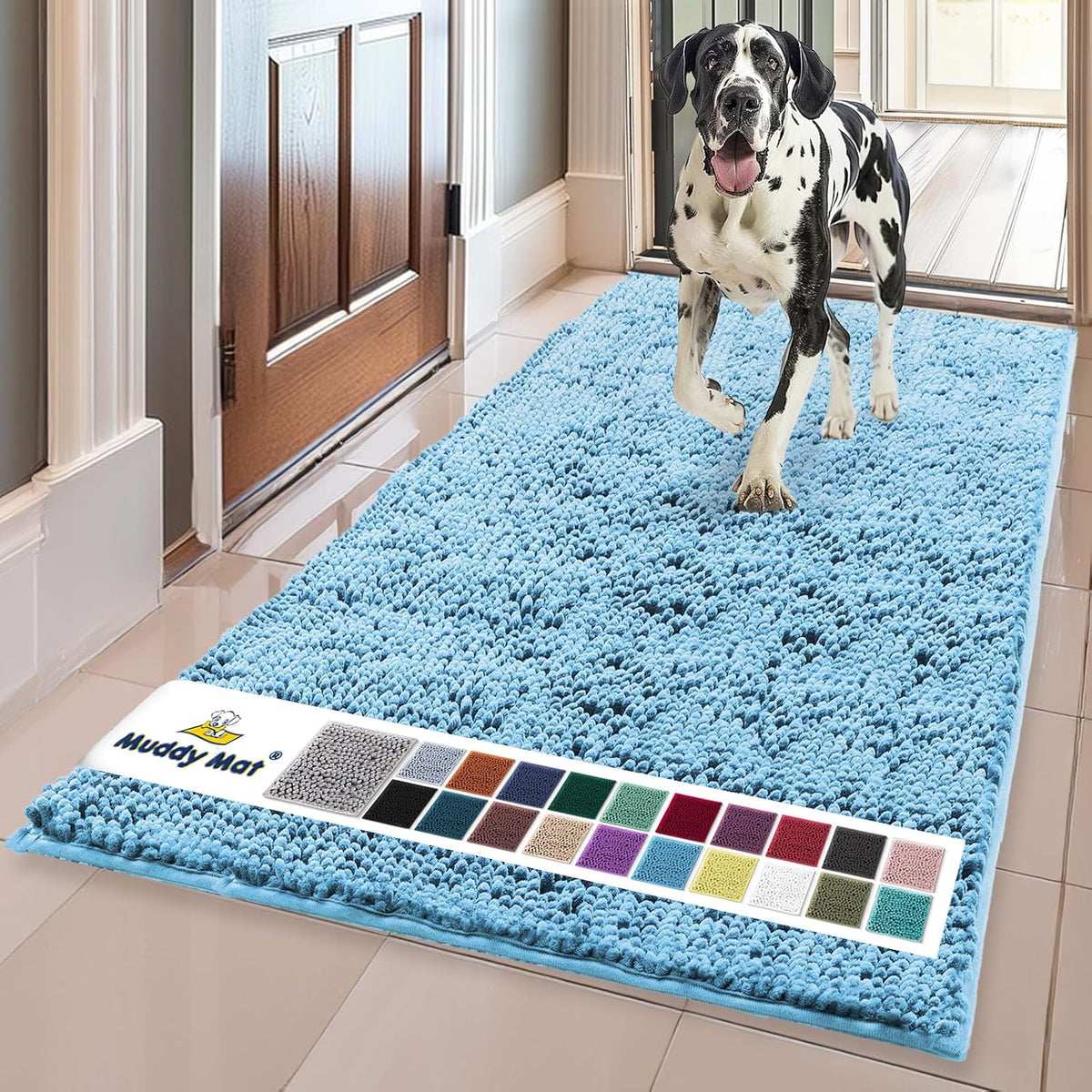 Muddy Mat® | Super Water Absorbent Door Mat Indoor, Microfiber Quick Dry Chenille Entryway Rug, Slip Resistant Front Door Mat, Indoor Mats for Entryway, Machine Washable Pet Rug, Grey 30"x19"