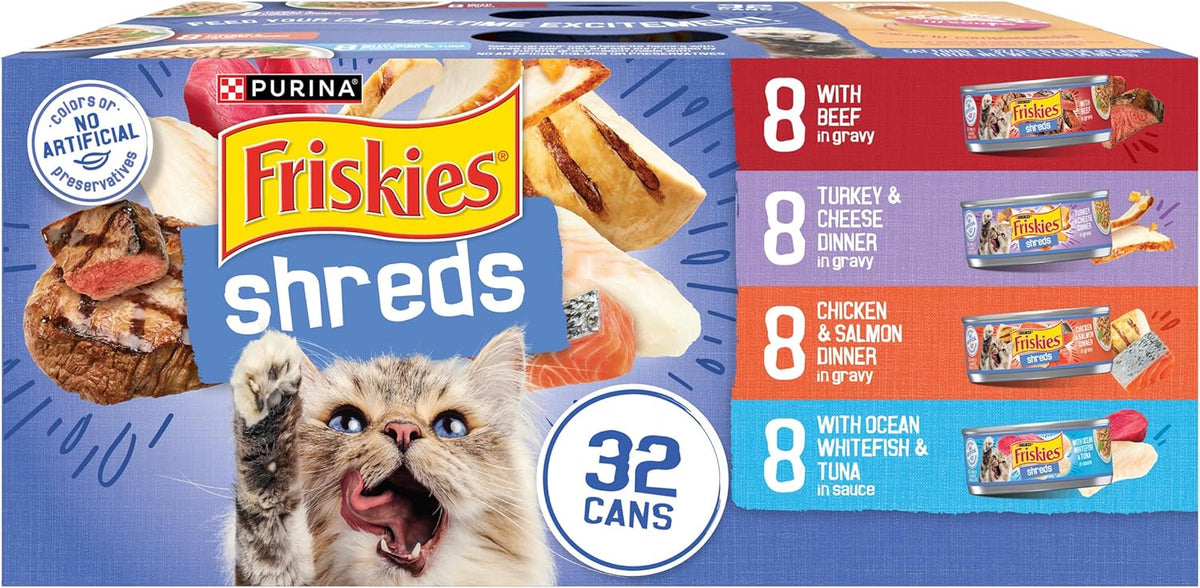 Purina Friskies Wet Cat Food Variety Pack, Shreds, 40 Pack 5.5 oz Cans