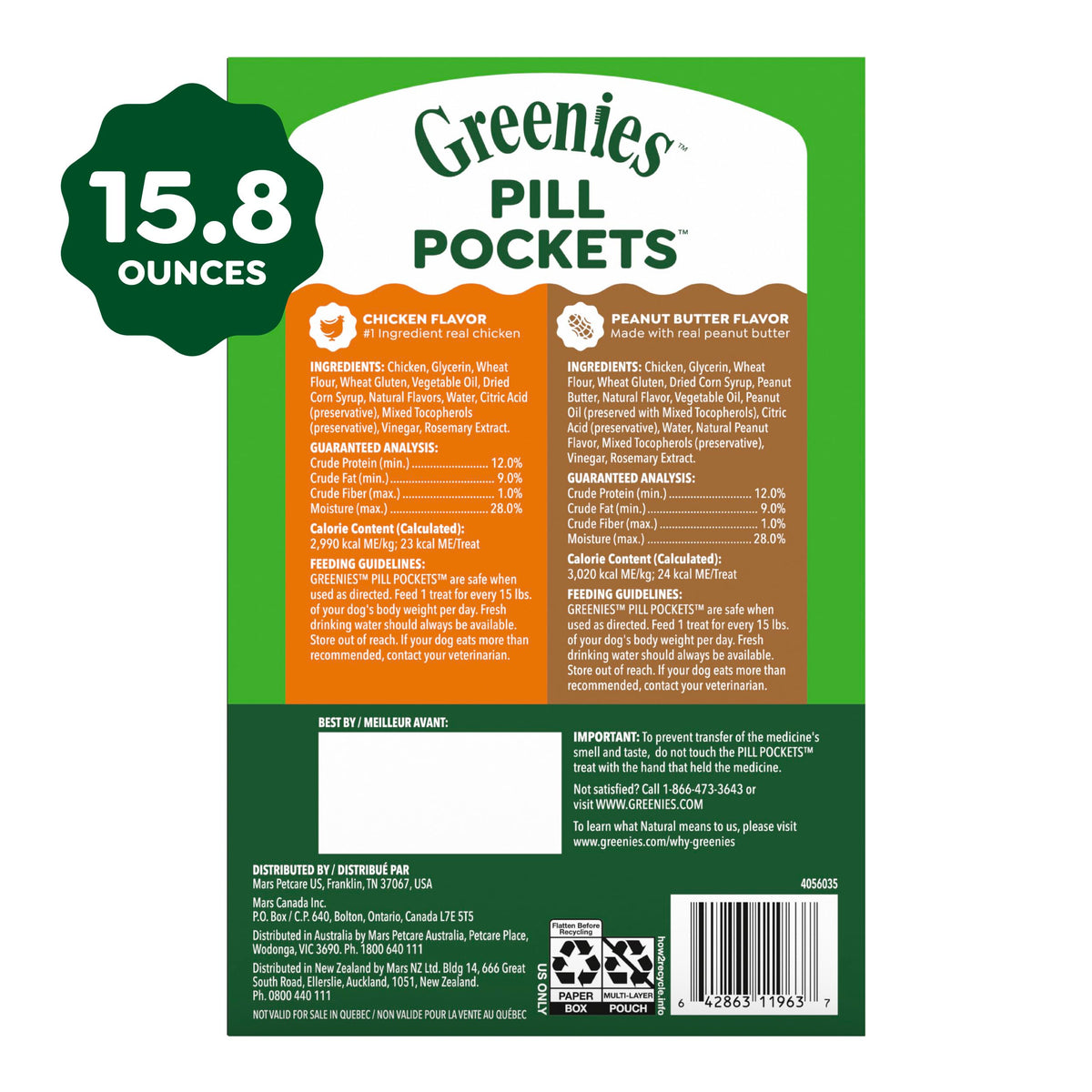 Greenies Pill Pockets Large Size Dog Treats, Peanut Butter, 15.8 oz