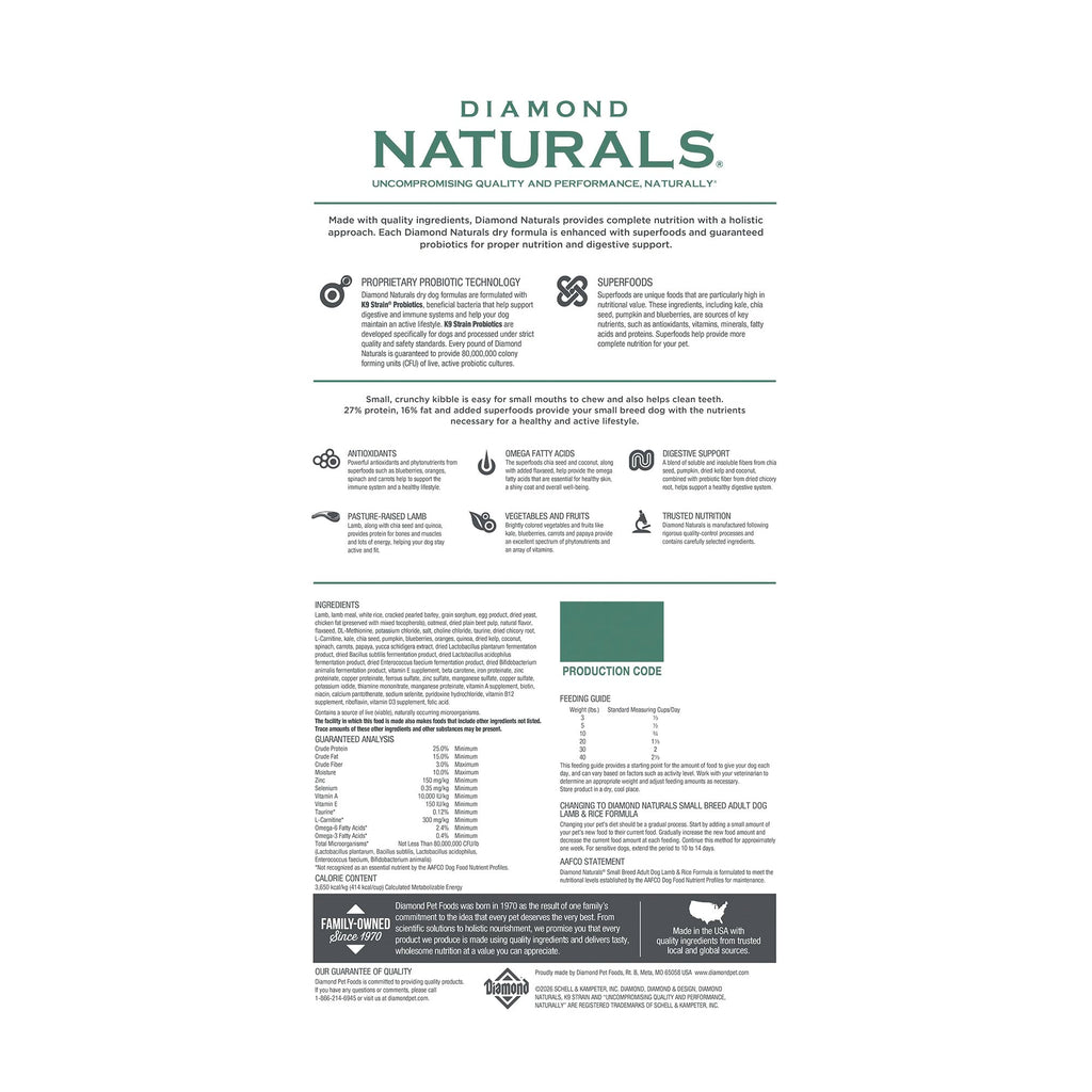 DIAMOND NATURALS Adult Dry Dog Food, Lamb Meal & Rice, 6lb